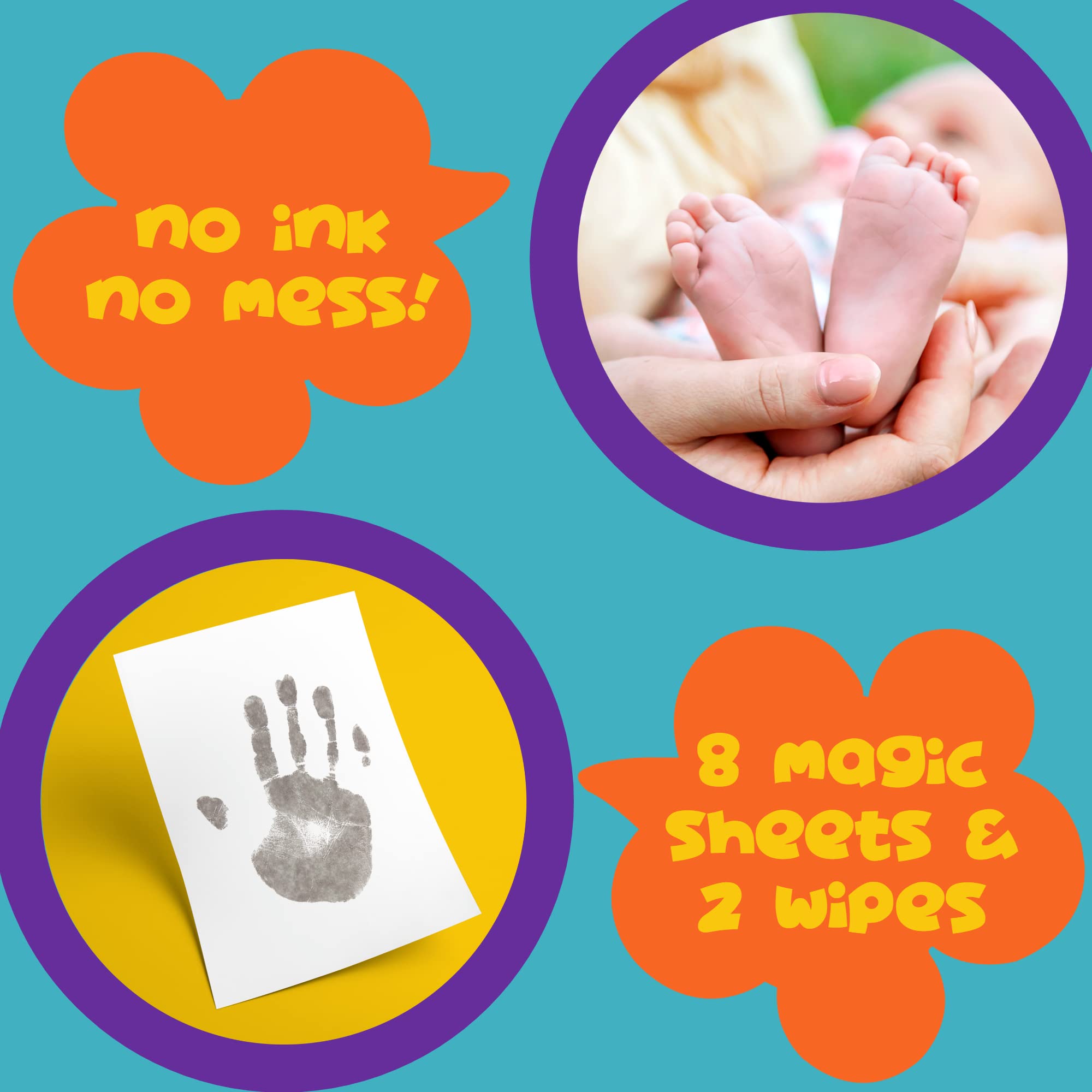 Baby Footprint Kit & Handprint Kit Twin Pack - Inkless Newborn Hand and Footprint Keepsake Gift Set with 8 Frame-Ready Sheets & 2 Wipes | Perfect for Baby Shower, First Birthday, and Family Memory Preservation