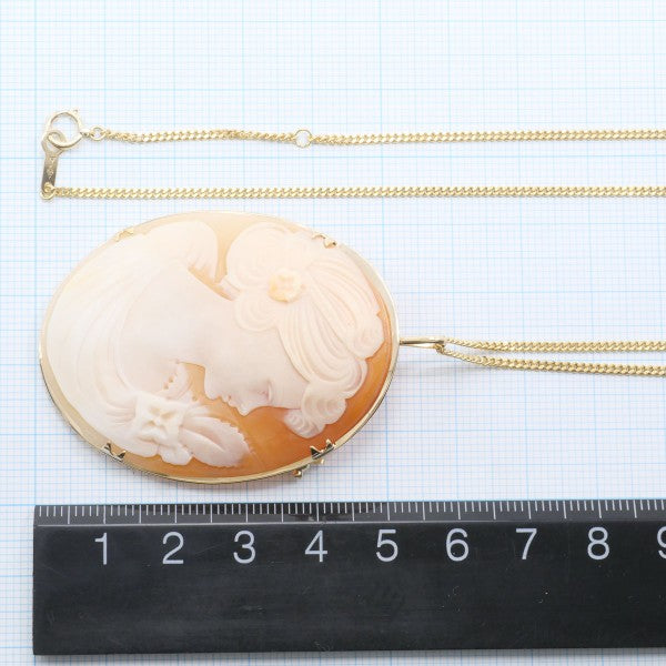 18K Yellow Gold Shell Cameo 2-Way Convertible Necklace & Brooch - Vintage Jewelry for Women, Elegant Gift for Mother's Day, Anniversary & Special Occasions