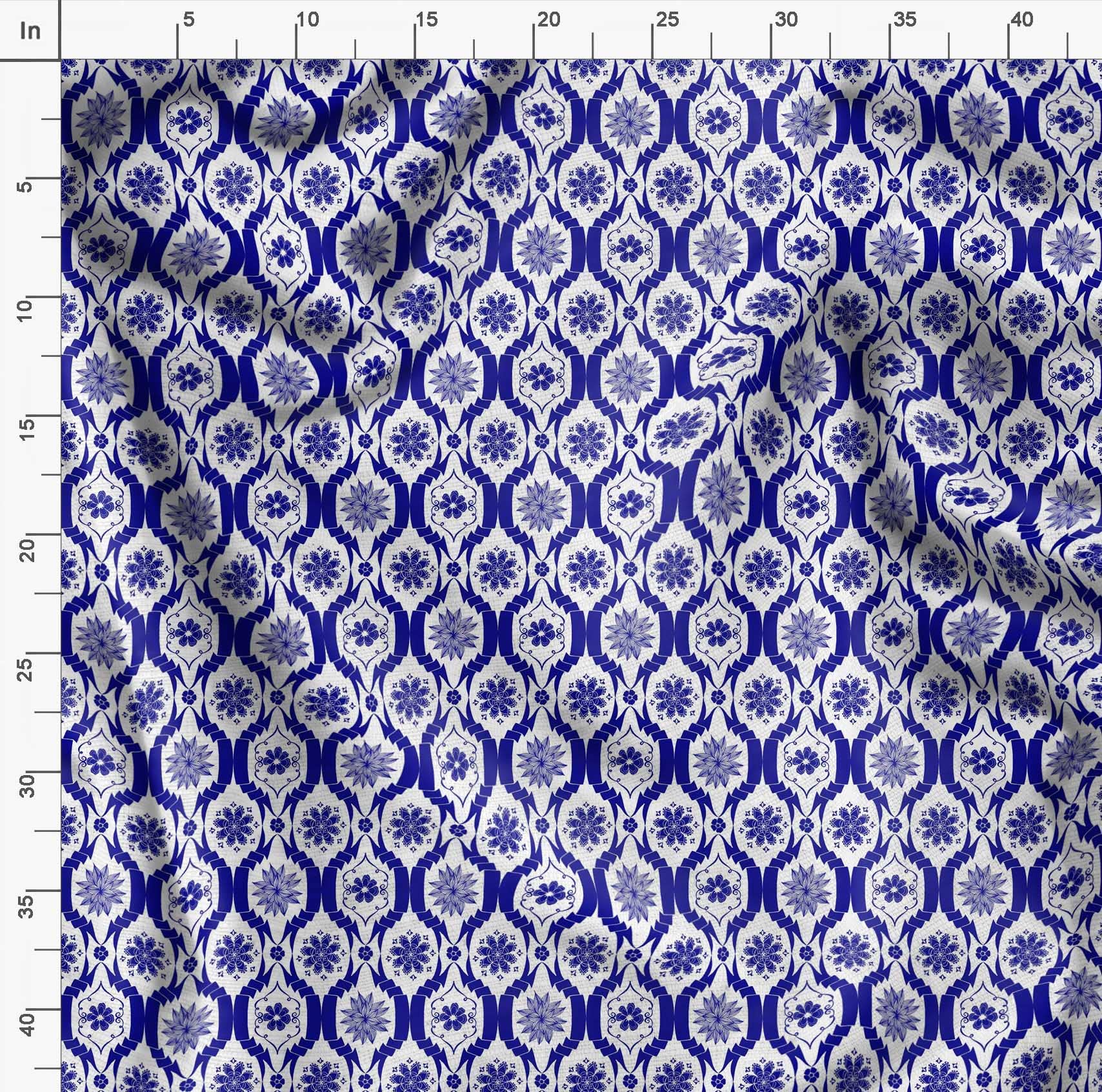 Soimoi Moss Georgette Blue Fabric by The Yard - 42 Inch Wide Floral Damask Printed Textile for Dresses, Scarves & DIY Crafts - Lightweight Flowy Material for Elegant Apparel & Home Decor Projects