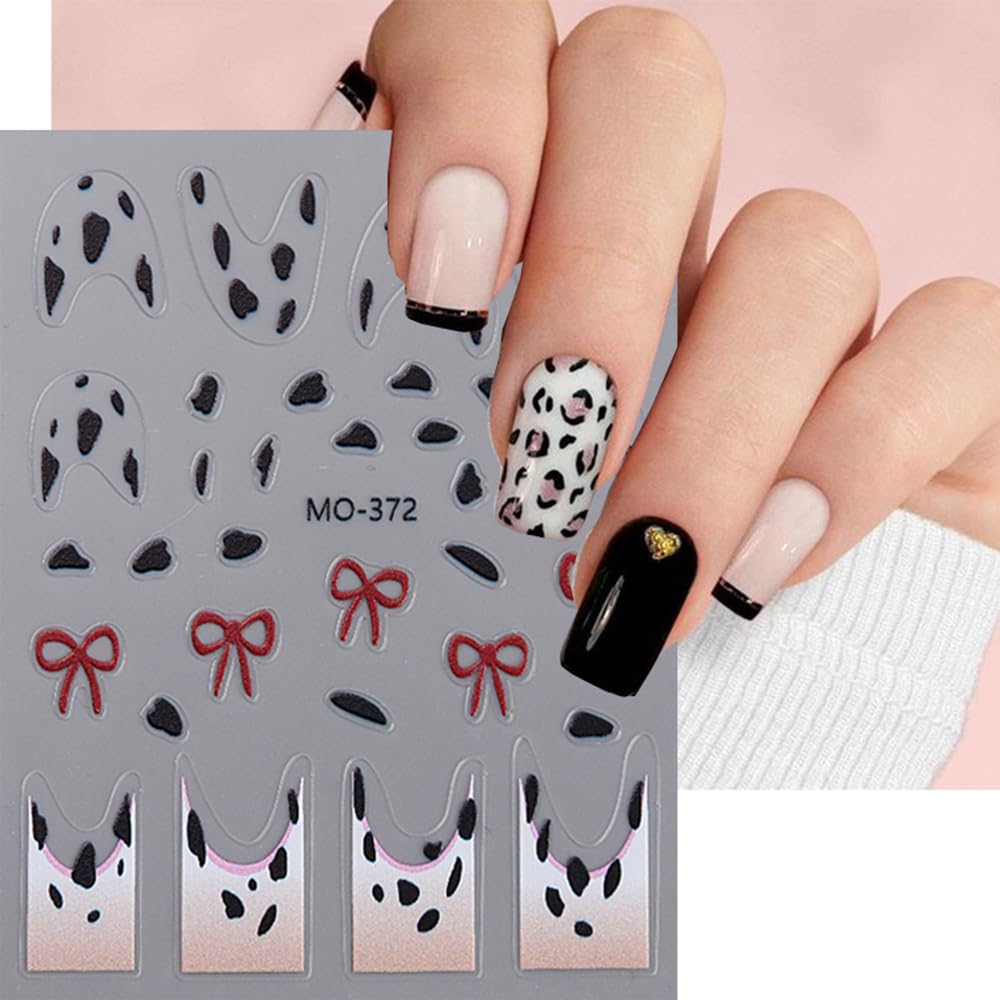 5D Leopard Print Nail Art Stickers - 3PCS Glitter Bow French Tip Nail Decals for Women | Embossed Manicure Sliders | Fall Winter Nail Decorations | Perfect for Parties, Weddings, and Holiday Nail Art Designs