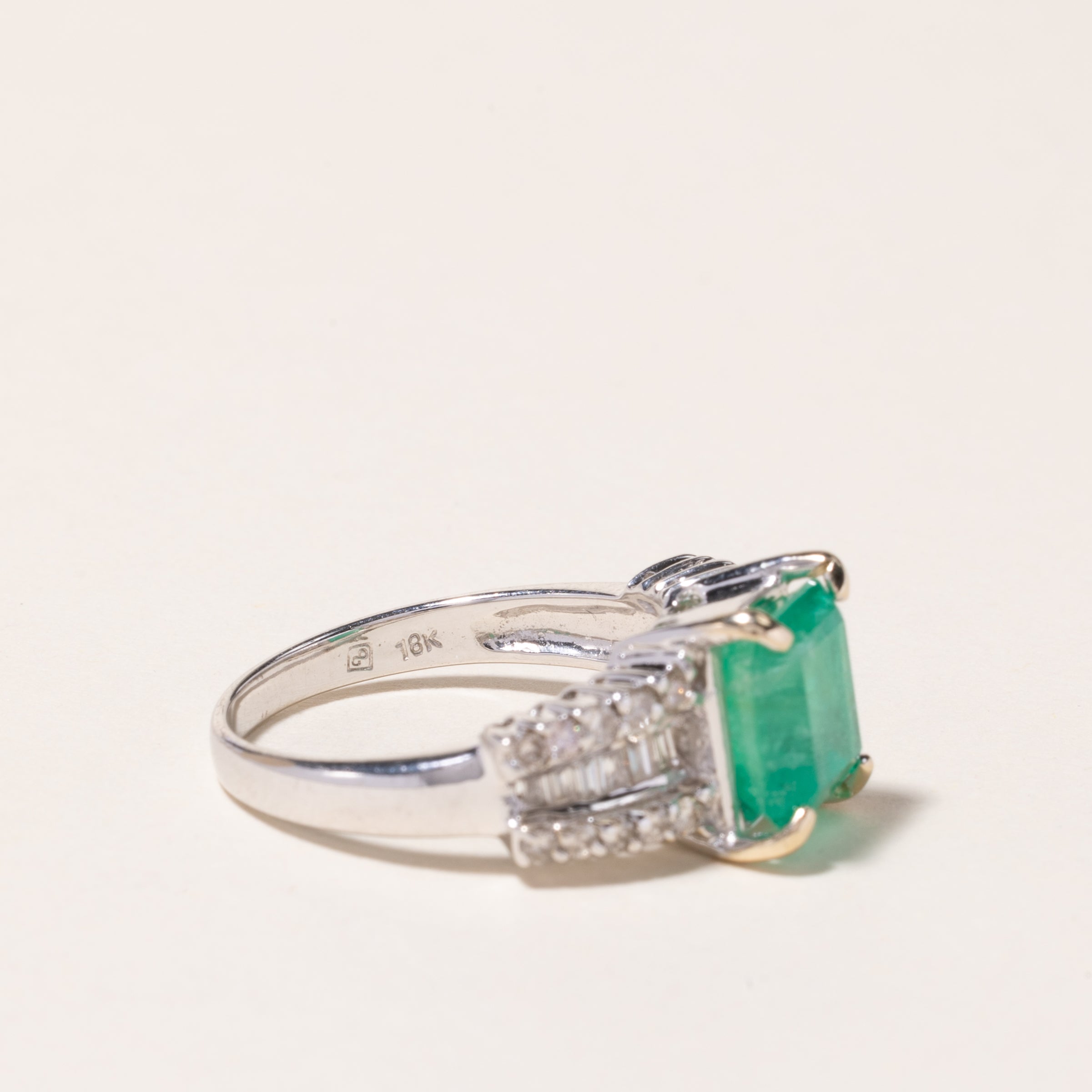 18K White Gold Emerald and Diamond Ring - 2.22ct Emerald & 0.47ctw Diamonds | Size 6.25 | Elegant Engagement, Wedding, Anniversary Jewelry Gift for Women