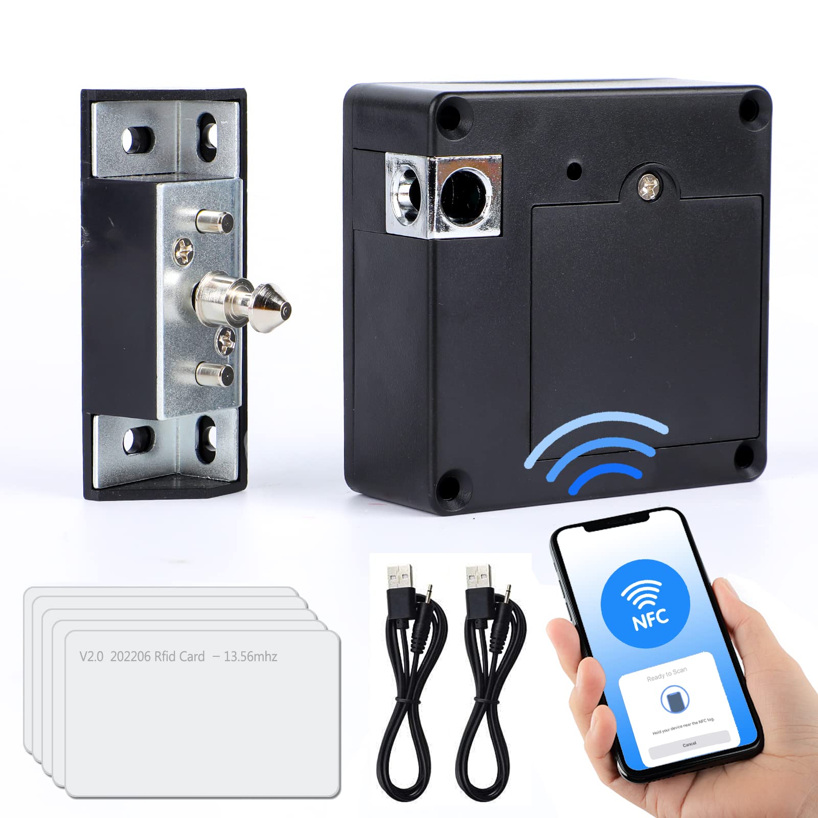 CODACE RFID Cabinet Lock - Smart NFC Electronic Lock for Wooden Cabinet, Cupboard, Pantry & Drawer (2 Pack) | Secure Storage Solution for Home & Office