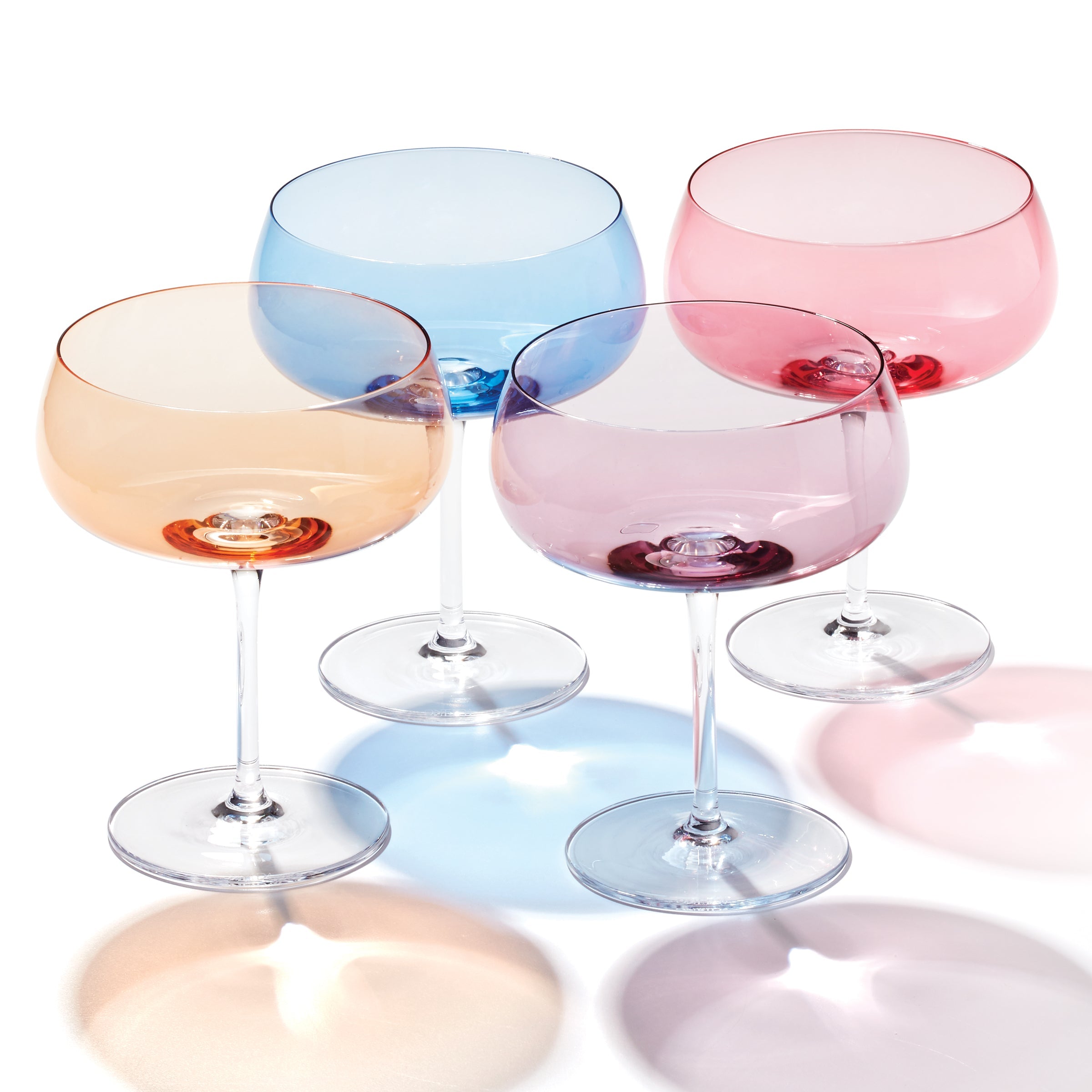True Colors Cocktail Glasses Set of 4 - Vibrant Colored Stemware for Margaritas, Martinis & Party Drinks - Perfect for Home Bars, Wedding Receptions & Cocktail Parties