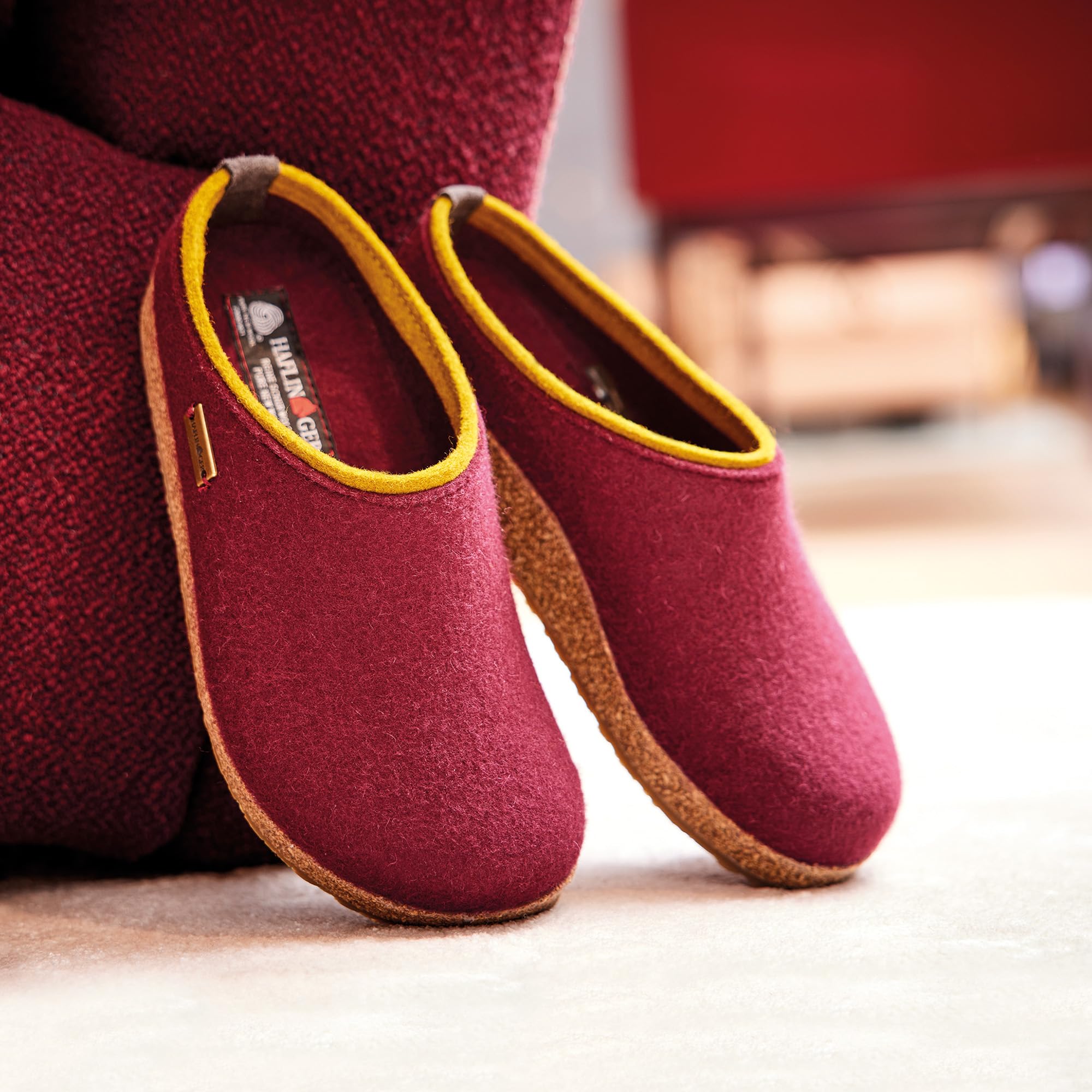HAFLINGER Girls' Open Back Slippers - Soft Wool Comfort House Shoes for Kids, Size 6 US (42 EU), Paprika Red - Perfect for Indoor Wear, Playtime & Cozy Relaxation at Home