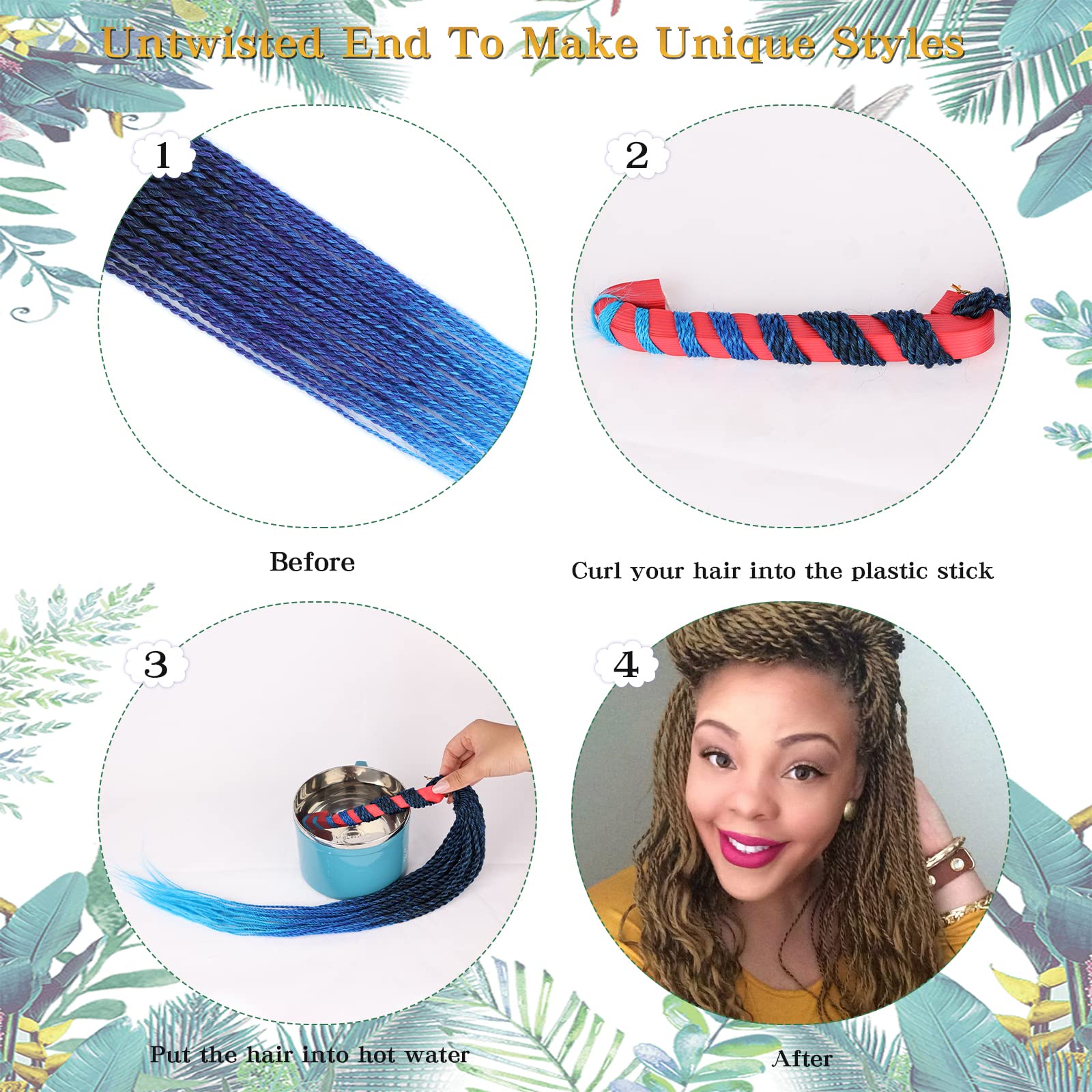 MOSINA 18 Inch Blue Crochet Hair - 8 Packs Senegalese Twist Crochet Braids, 35 Strands/Pack, Hot Water Setting for Straight Style | Perfect for Protective Hairstyles, Box Braids, and Natural Hair Extensions