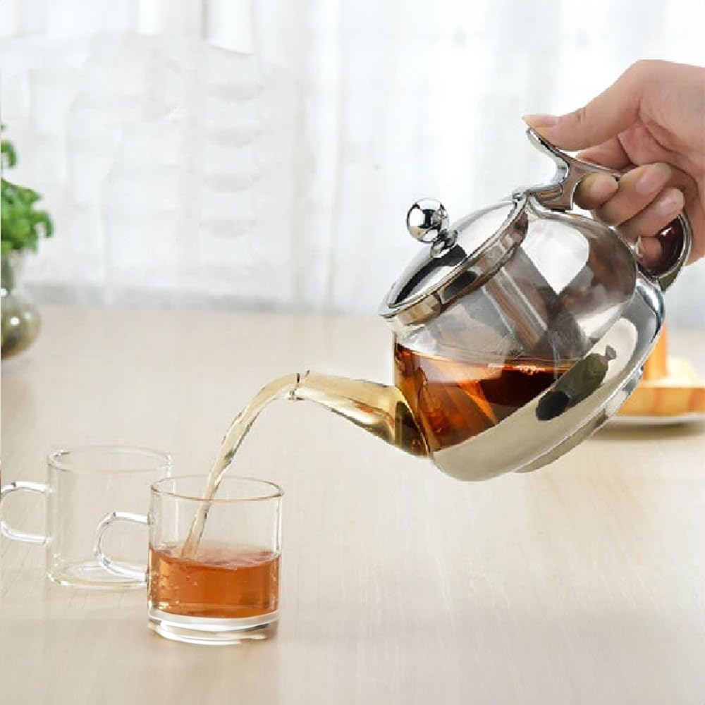 Premium 5-Cup Glass & Stainless Steel Tea Pot with Removable Infuser - Silver - Perfect for Loose Leaf Tea, Iced Tea & Herbal Infusions - Ideal for Home, Office & Gift Giving