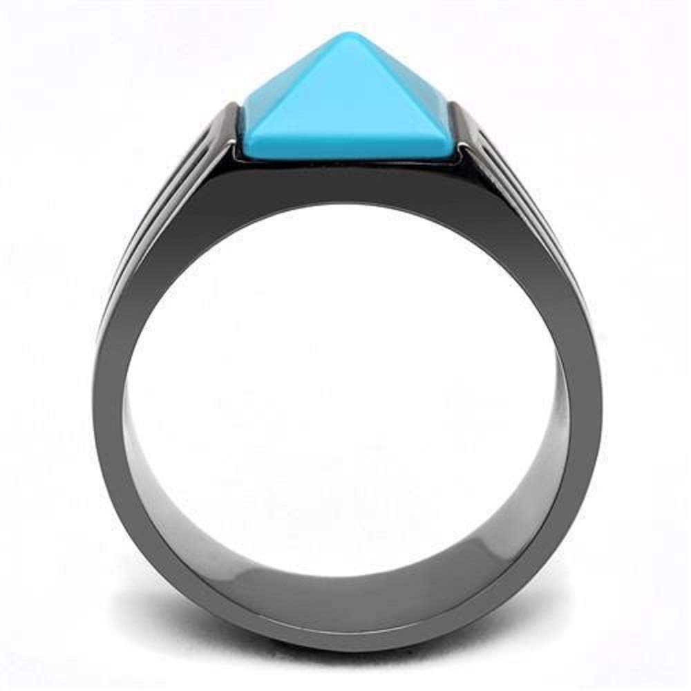 WildKlass Stainless Steel Ring IP Light Black (IP Gun) Men's Synthetic Sea Blue Ring - Durable Fashion Jewelry for Men, Perfect for Gifts, Parties, and Everyday Wear