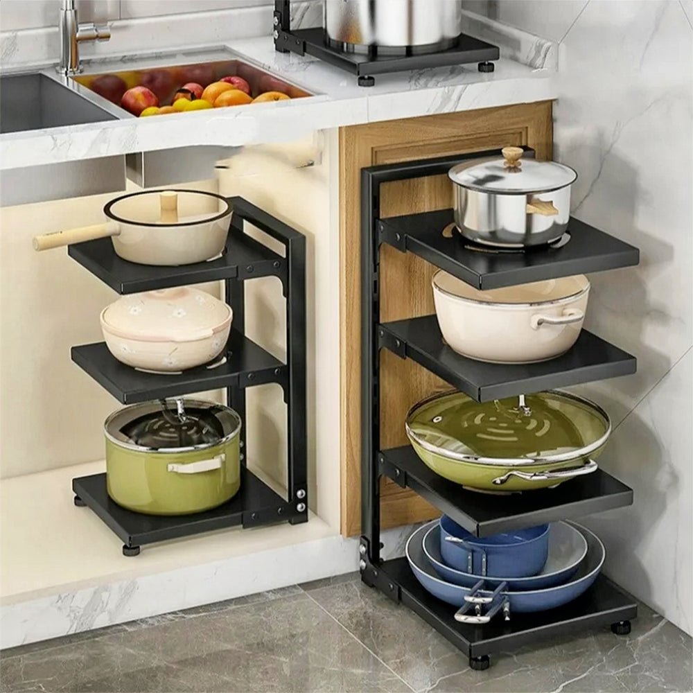 3-Tier Pots and Pans Organizer - Space Saving Kitchen Storage Rack for Cabinets & Countertops - Milo Cookware Organizer for Pots, Lids & Utensils - Perfect for Small Kitchens & Pantry Organization
