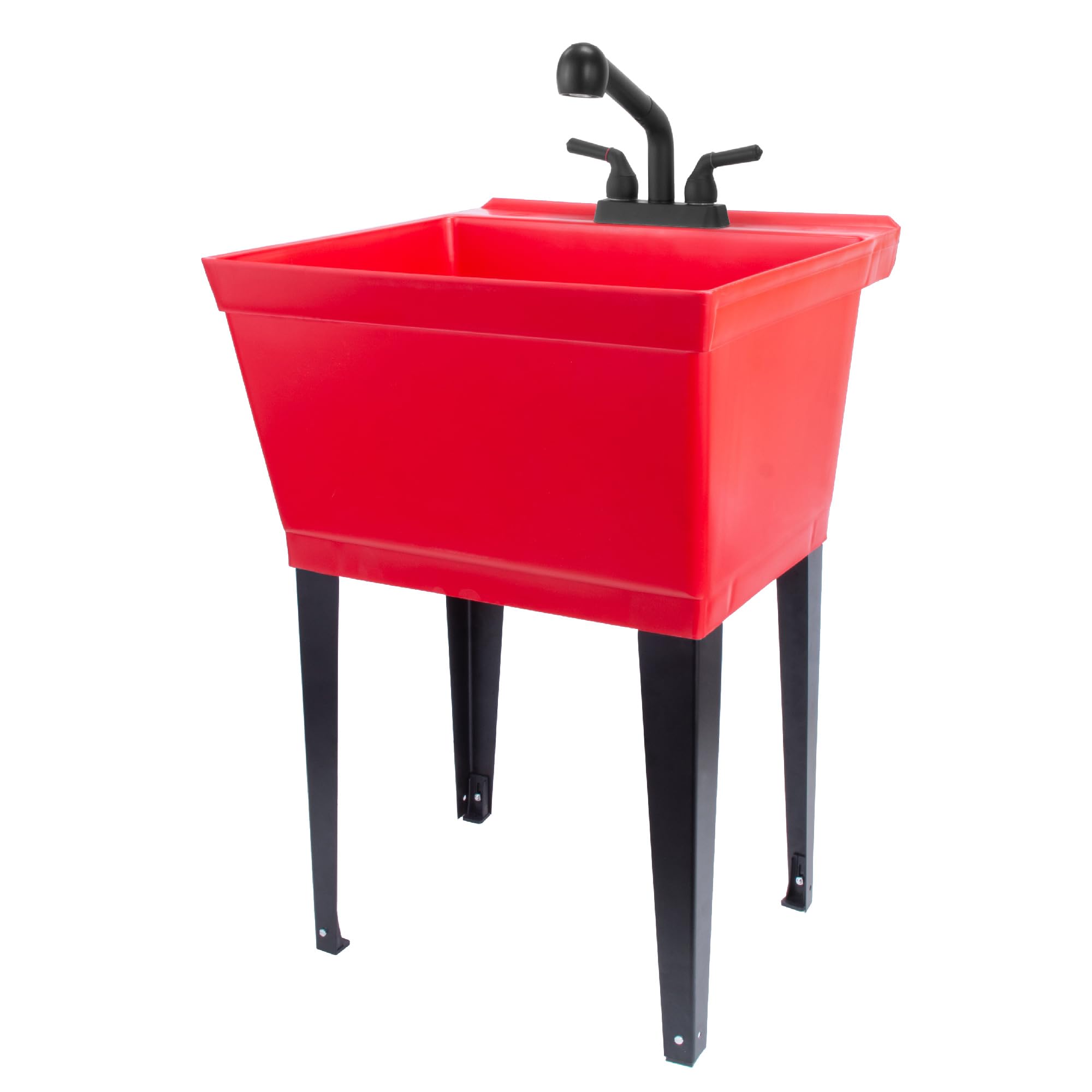 Heavy-Duty Red Utility Sink with Pull-Out Faucet for Laundry Room, Basement, Garage & Workshop - Perfect for Washing Clothes, Cleaning Tools & DIY Projects