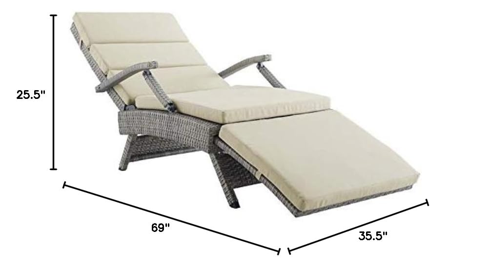Pemberly Row Modern Wicker Rattan Patio Lounge Chair - Beige Outdoor Furniture for Poolside, Garden, and Backyard Relaxation