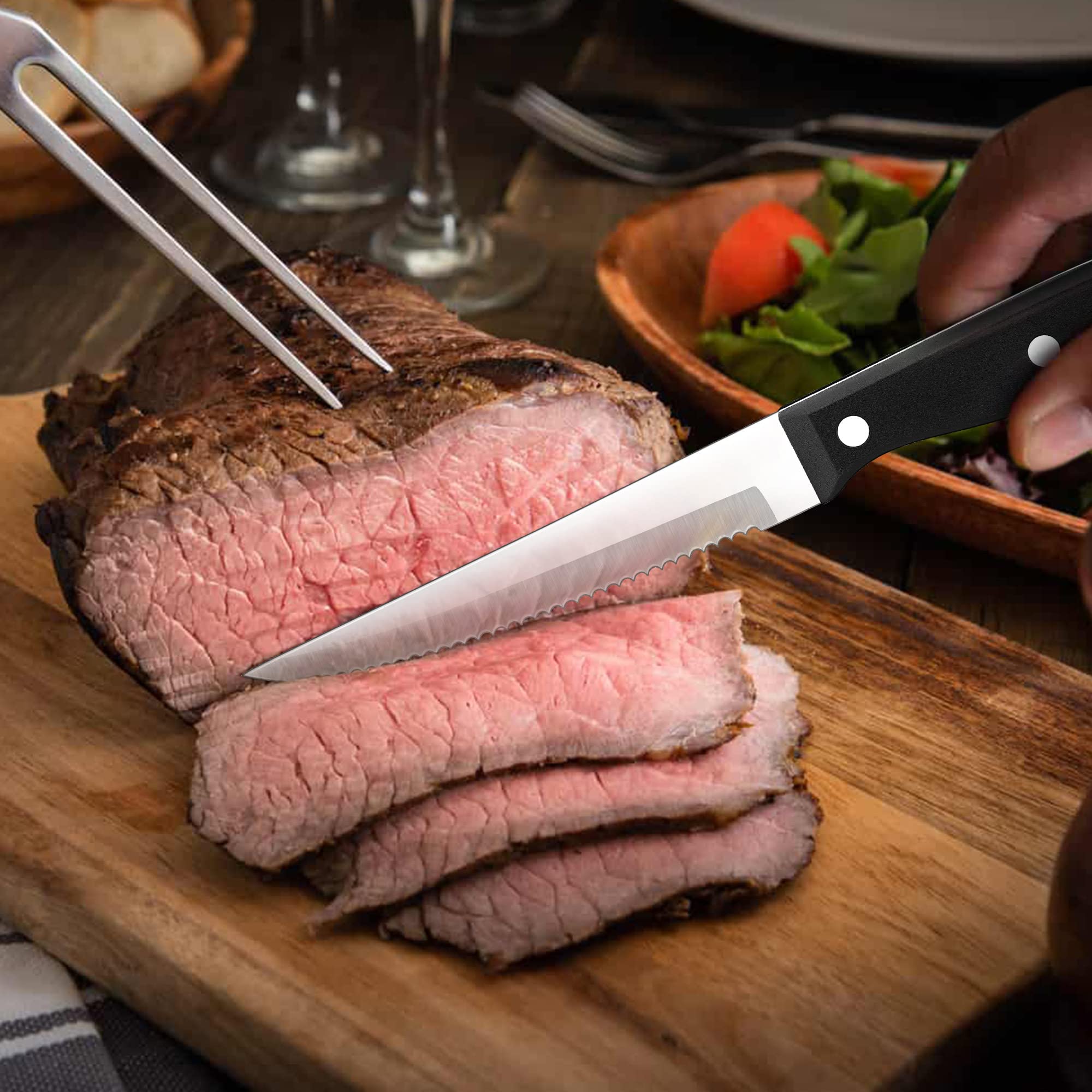 LIANYU 8-Piece Steak Knives Set - Premium Stainless Steel with Serrated Edge - Perfect for Kitchen, BBQ, Restaurant & Dinner Parties - Dishwasher Safe - Ideal for Cutting Steak, Meat, Roasts & More