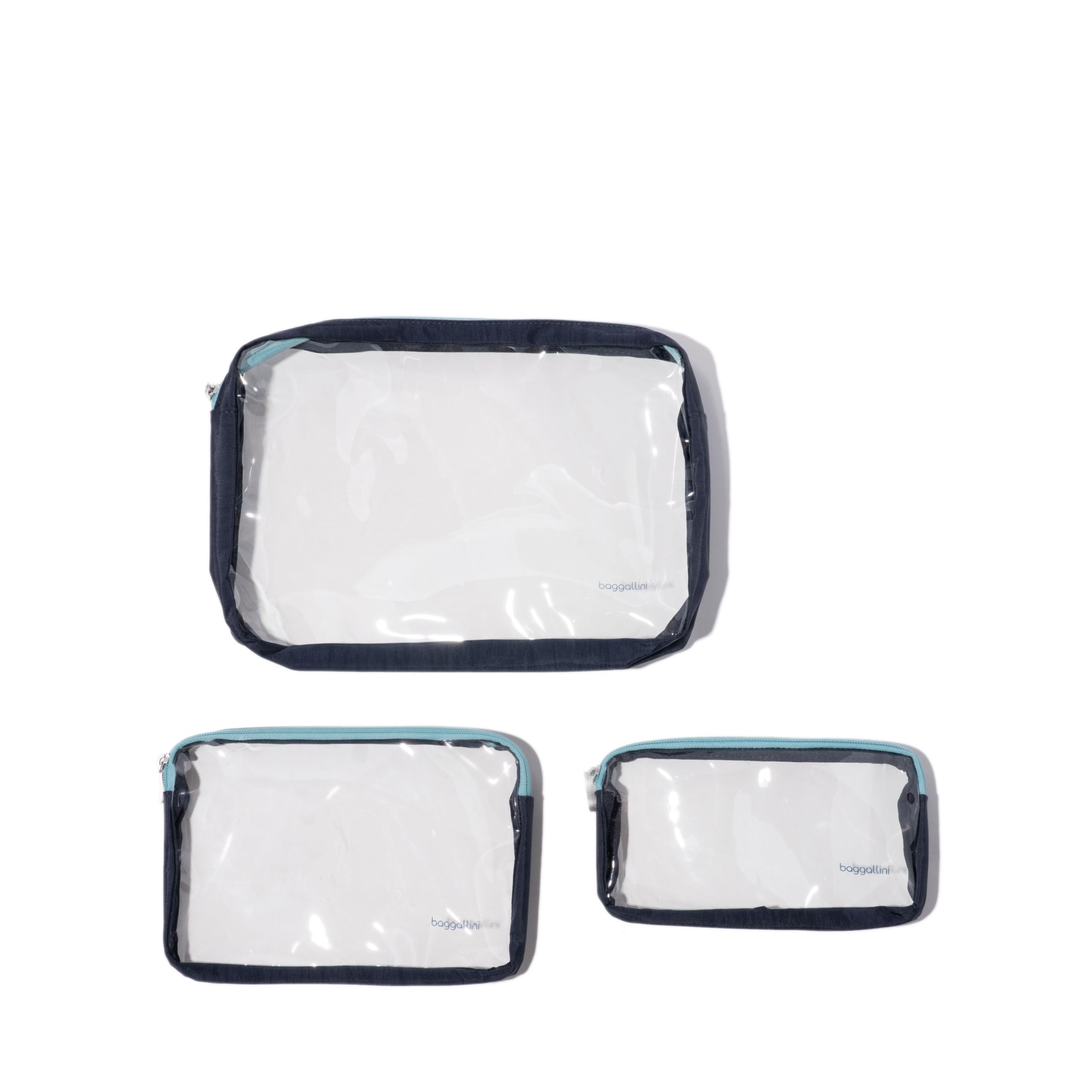 Baggallini Clear Travel Pouches Set - TSA Approved Toiletry Bags for Airplane Carry On, Waterproof Cosmetic Organizer for Makeup, Jewelry & Essentials - Perfect for Travel, Gym & Daily Use