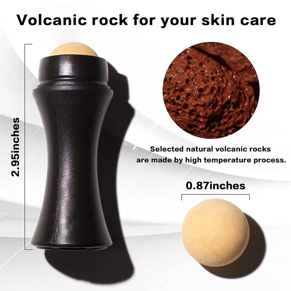 Natural Volcanic Stone Oil Absorbing Roller - Facial Pore Cleanser & Oil Removing Massage Stick for Makeup & Skin Care | Perfect for On-the-Go Touch Ups & T-Zone Shine Control