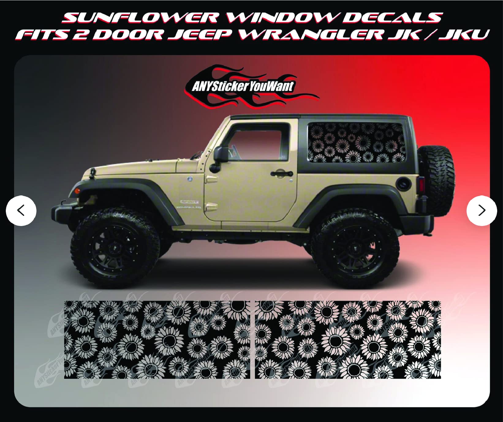 Sunflower Vinyl Decal Window Stickers for Jeep Wrangler JK/JKU 2 Door 2011-2018 - Custom Color Options - Waterproof & UV Resistant - Perfect for Car Windows, Laptops & Home Decor