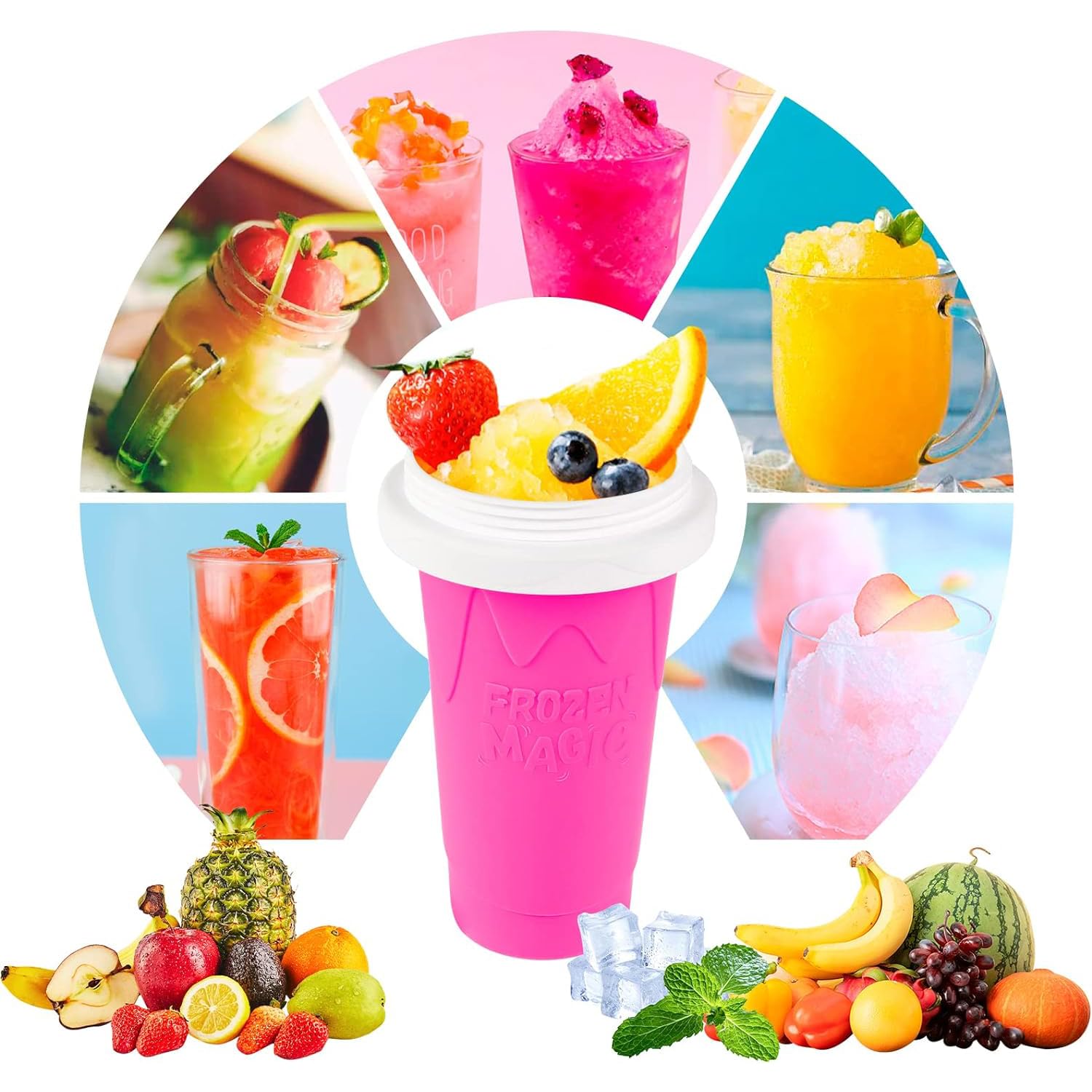 ALINK Silicone Slushy Maker - Quick Frozen Slushie Machine for Homemade Frappes (Pink) | Perfect for Summer Parties, Kids Treats & DIY Frozen Drinks at Home