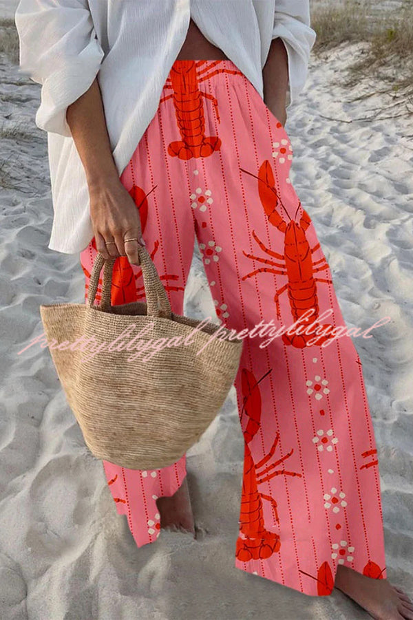 Stylish Marine Print Elastic Waist Loose Pocket Pants for Women - Comfortable Beachwear & Casual Summer Outfits