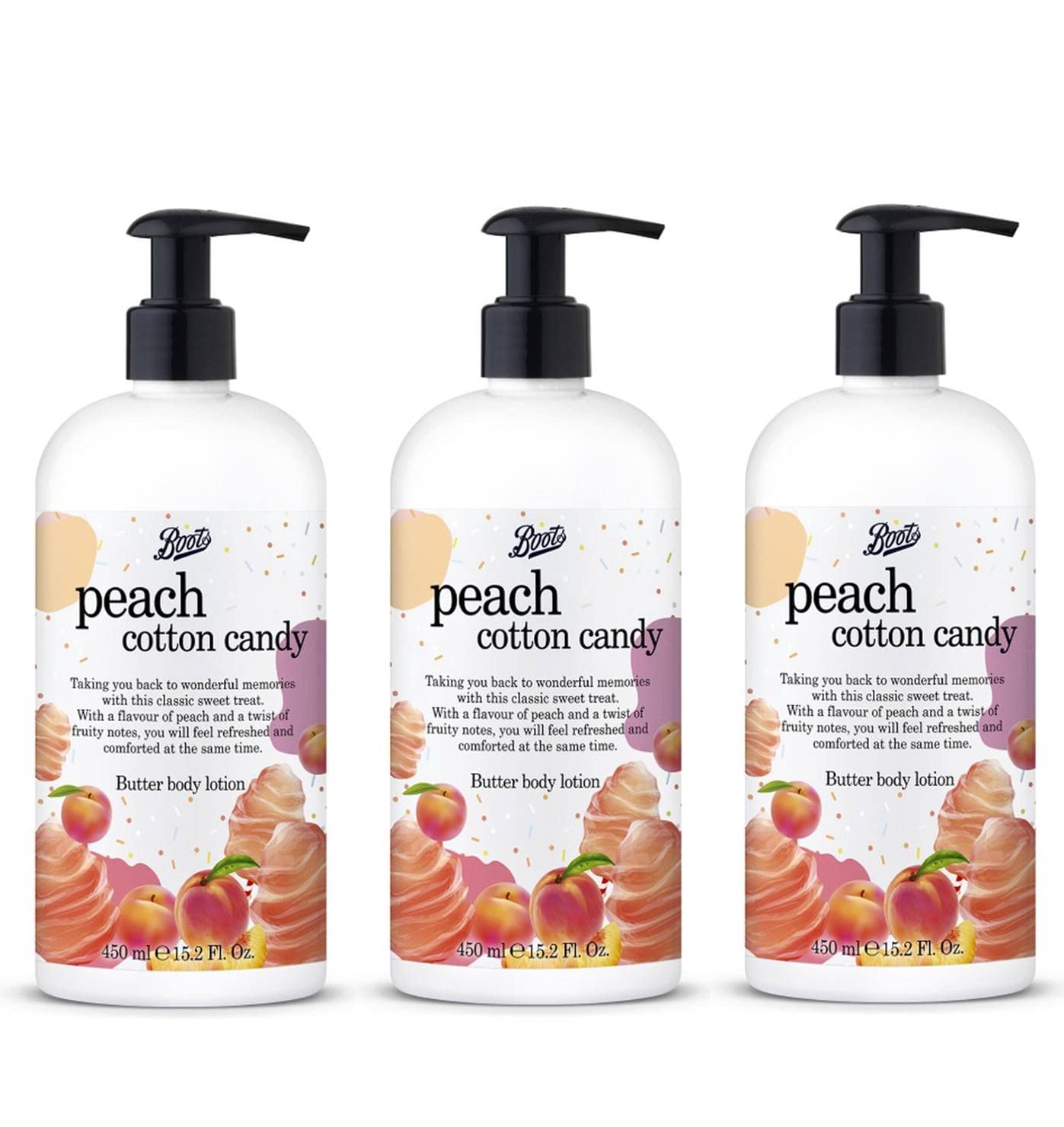 Peach Cotton Candy Scented Body Lotion - 15.21 Fl Oz (Pack of 3) | Ultra Moisturizing Butter Cream for Dry Skin | Perfect for Daily Hydration & Gift Sets