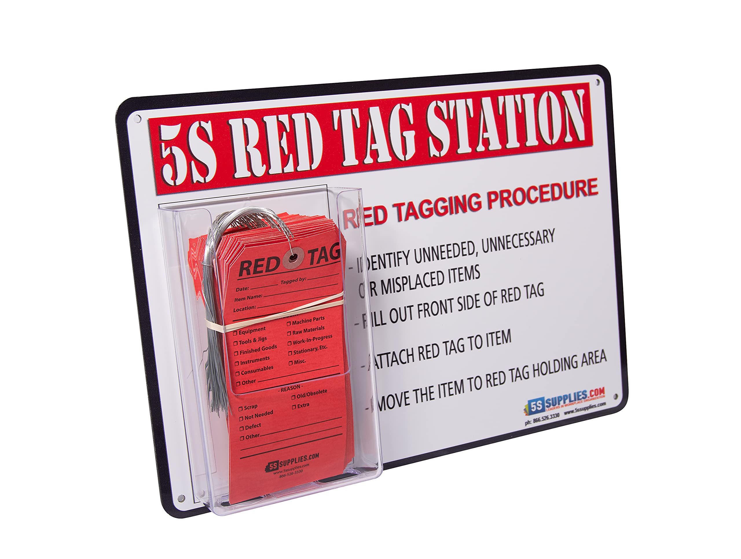 5S Red Tag Holder Station - 50 Pack (Red) - Perfect for Lean Manufacturing, Warehouse Organization & Visual Workplace Management