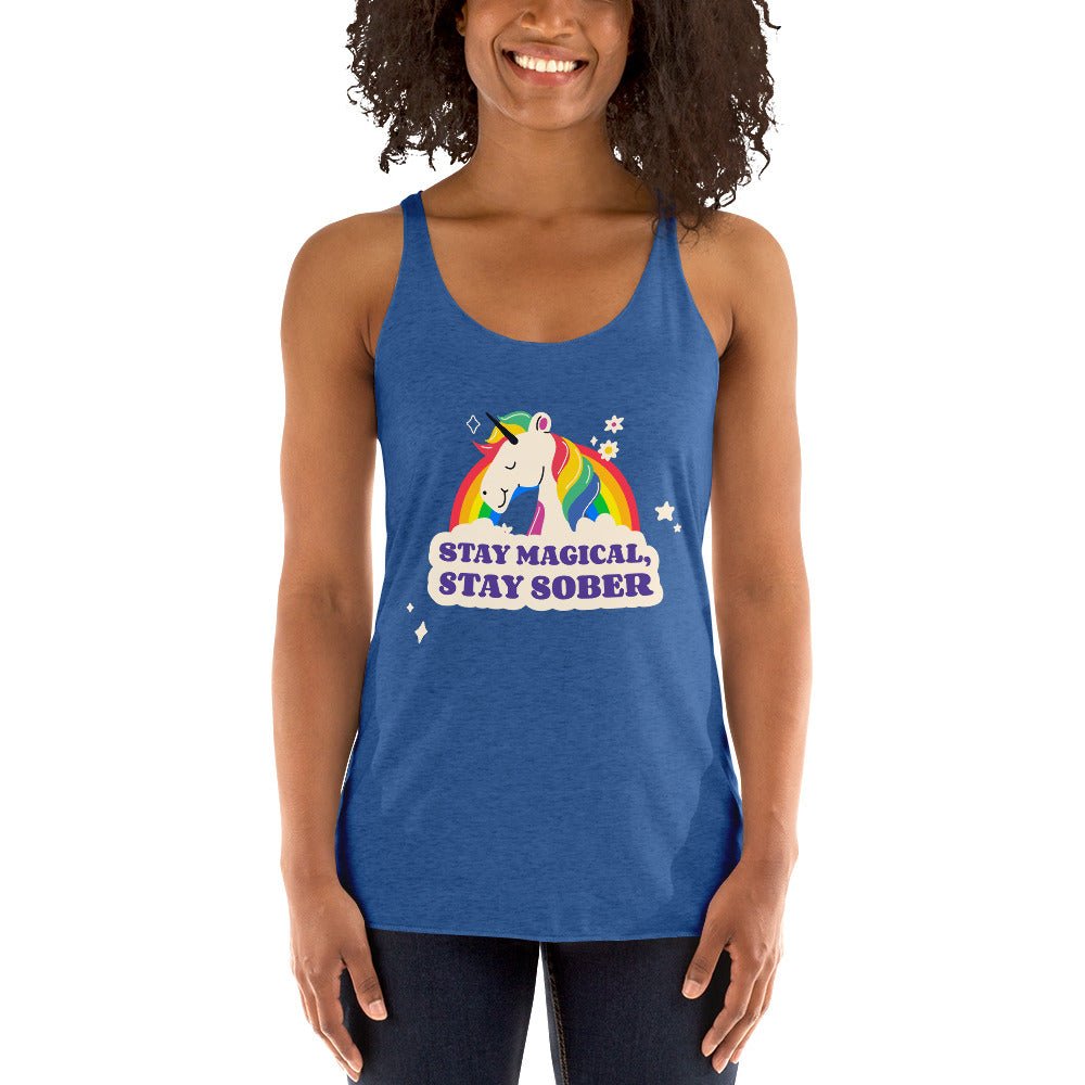 Stay Magical Stay Sober Women's Racerback Tank Top - Comfortable Workout & Yoga Apparel for Fitness & Casual Wear