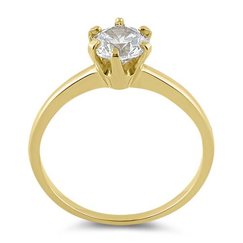 14K Yellow Gold Round 6mm Cubic Zirconia (CZ) Ring for Women - Elegant Clear Stone Engagement, Wedding, Anniversary Jewelry Gift