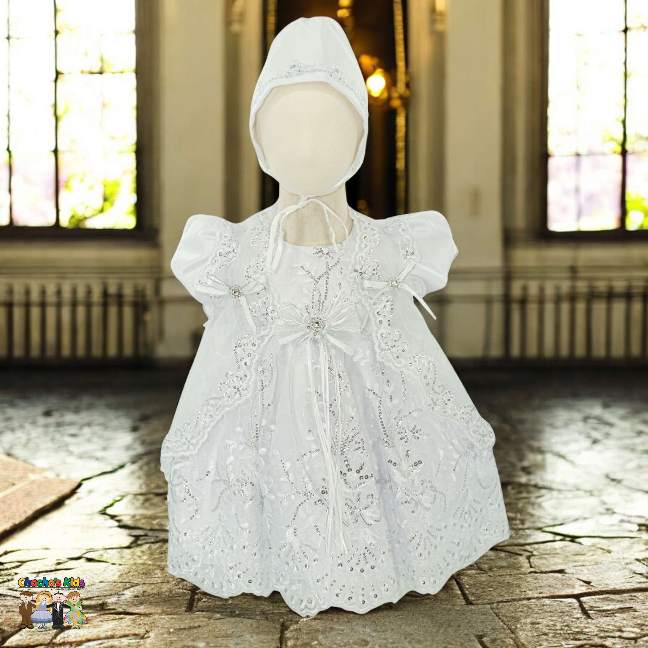 Girls Baptism Dress - Elegant White Lace Christening Gown for Baby Girls - Perfect for Church Ceremonies, First Communion & Special Occasions