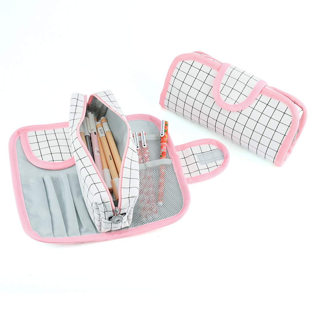 iSuperb Large Capacity Canvas Pencil Case - Removable Zippered Stationery Organizer & Makeup Pouch for Women (Pink) - Perfect for School, Office, Travel & Cosmetic Storage