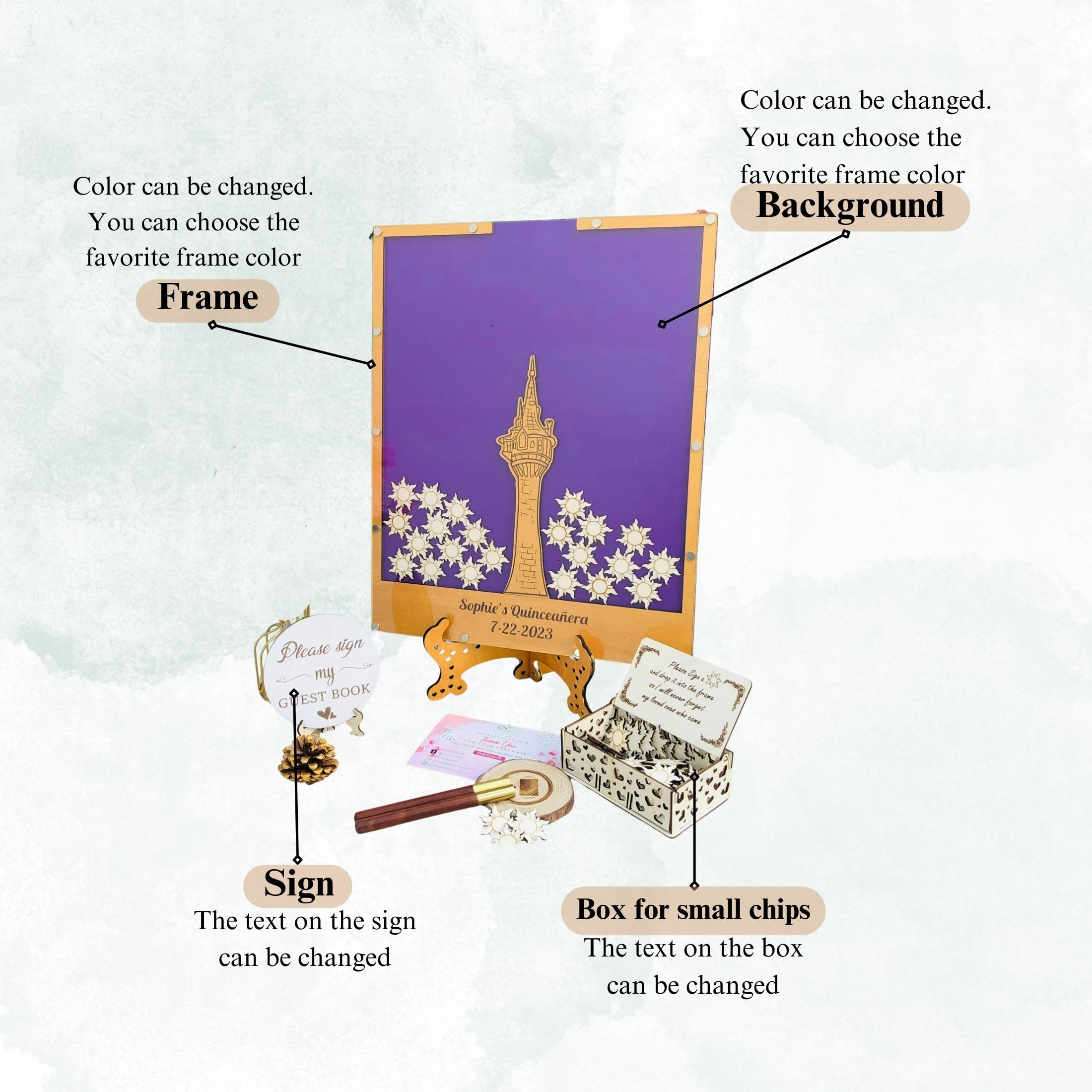 Purple Princess Tower Quinceanera Guest Book - Fairy Tale Themed Birthday & Wedding Guest Book Alternative with Sun-Shaped Drop Box | Perfect for Quinceañeras, Fairy-Themed Parties & Enchanted Weddings