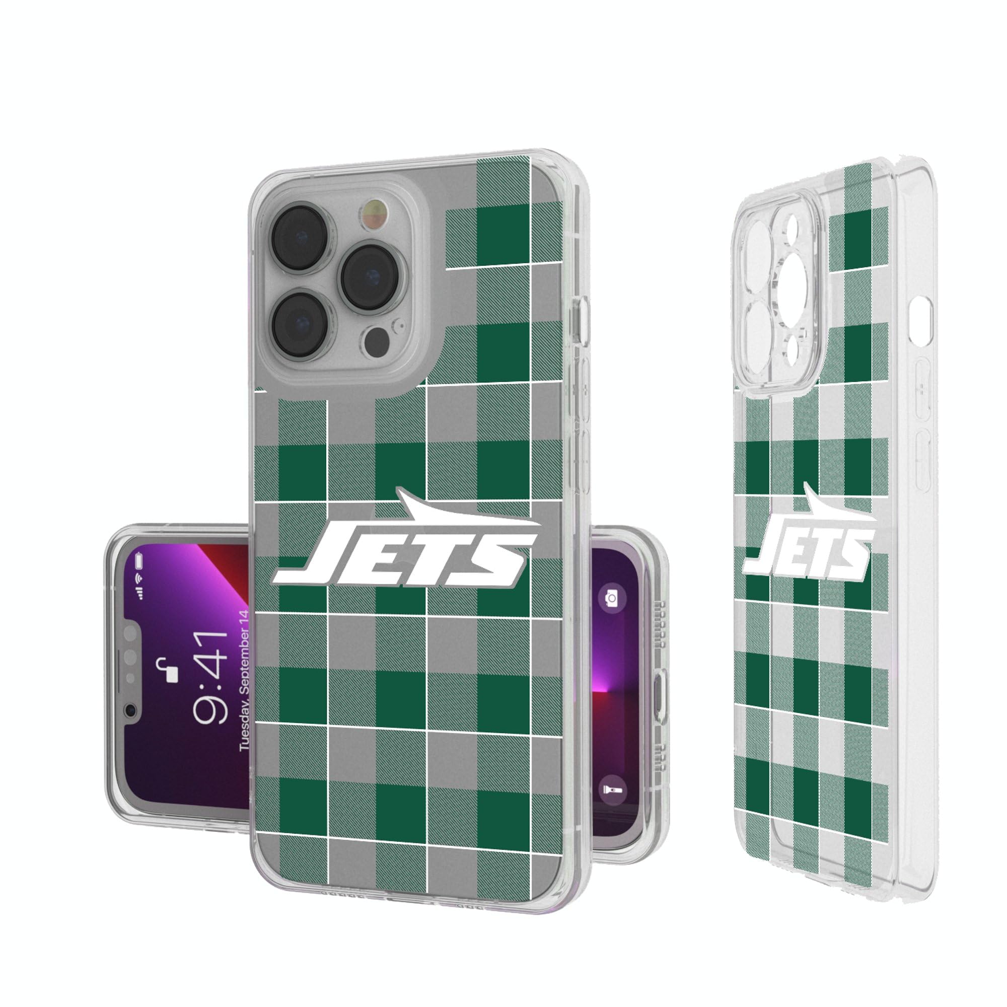New York Jets iPhone Clear Case with Plaid Design - Slim Protective Cover for iPhone 13/14/15 Pro Max - Perfect for Game Day, Office & Everyday Use