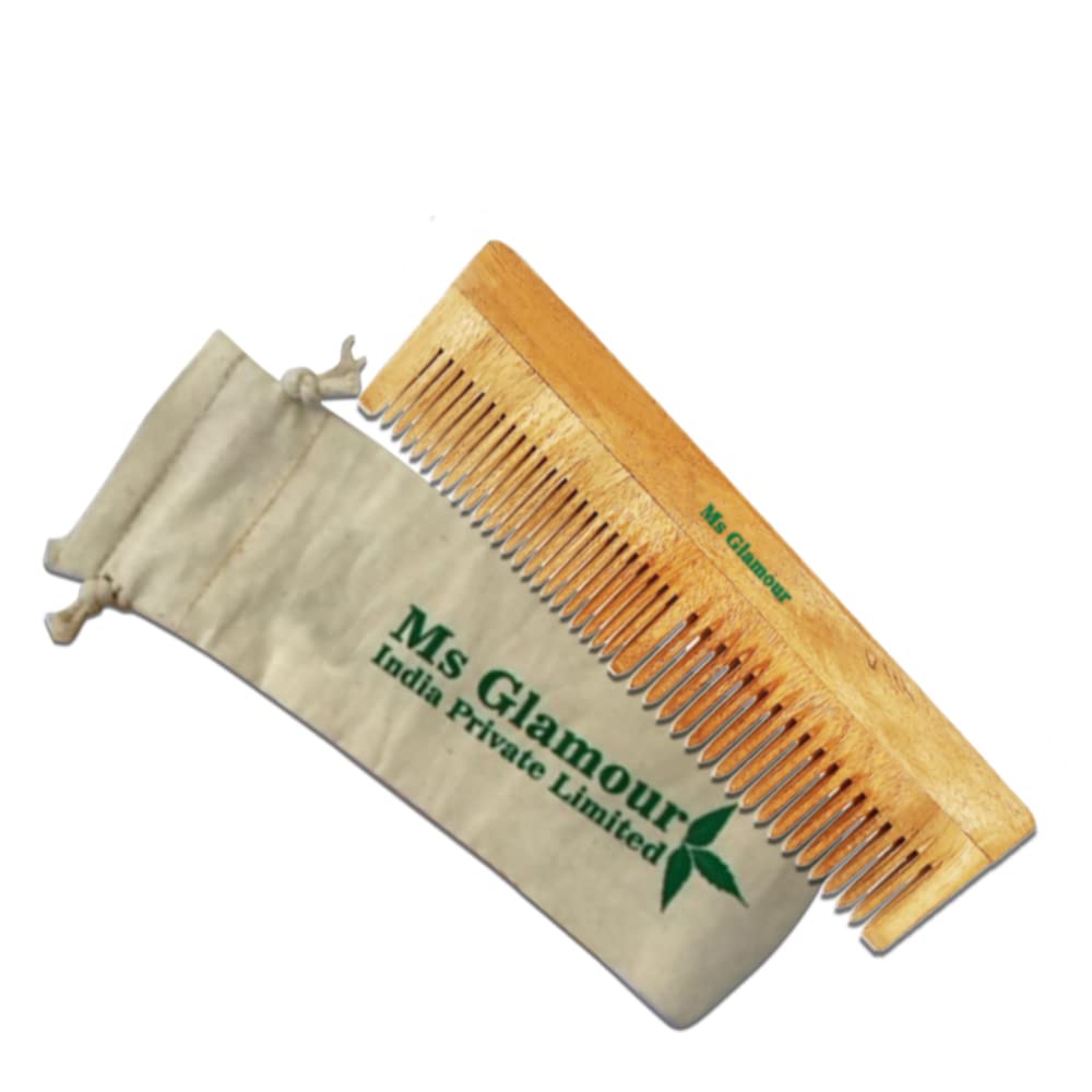 MS Glamour Pure Neem Wooden Comb for Hair Growth & Dandruff Control | Natural Hair Straightening Comb Treated with Neem Oil | Perfect for Daily Hair Care & Scalp Massage at Home