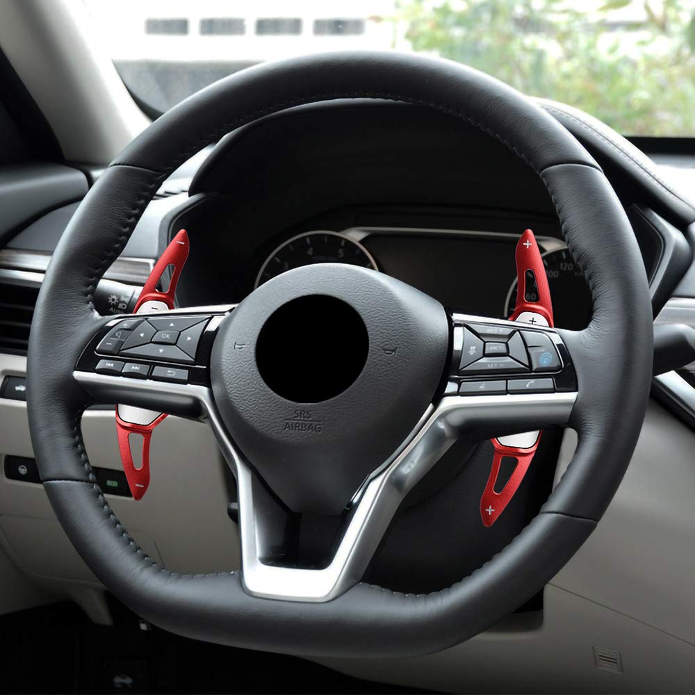 SANRILY Metal Steering Wheel Paddle Shifter Extensions for 2019-2023 Nissan Altima - Red Interior Decoration Accessories | Enhance Driving Experience & Sporty Look