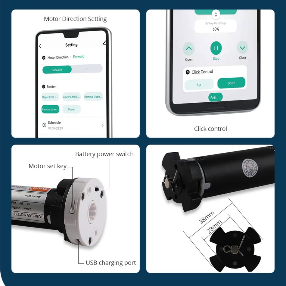 Blindsmart Rechargeable Tuya Zigbee Roller Blinds Motor for 38mm Tube - Smart Motorized Window Shades & Automatic Blinds Curtain Opener with APP Control (Zigbee Hub Required) - Perfect for Smart Homes, Bedrooms & Office Automation