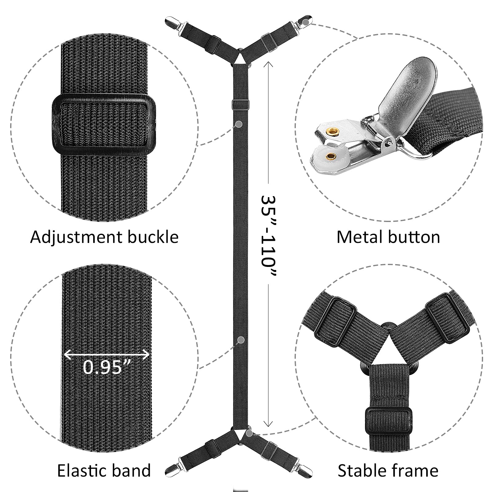 ACEDÉCOR Sheet Straps - Fitted Sheet Clips Under Mattress for Twin, Full, Queen & King Size Beds - Secure Bed Sheet Holders (Black) | Perfect for Deep Pocket Sheets, Adjustable Beds & Preventing Wrinkles While Sleeping