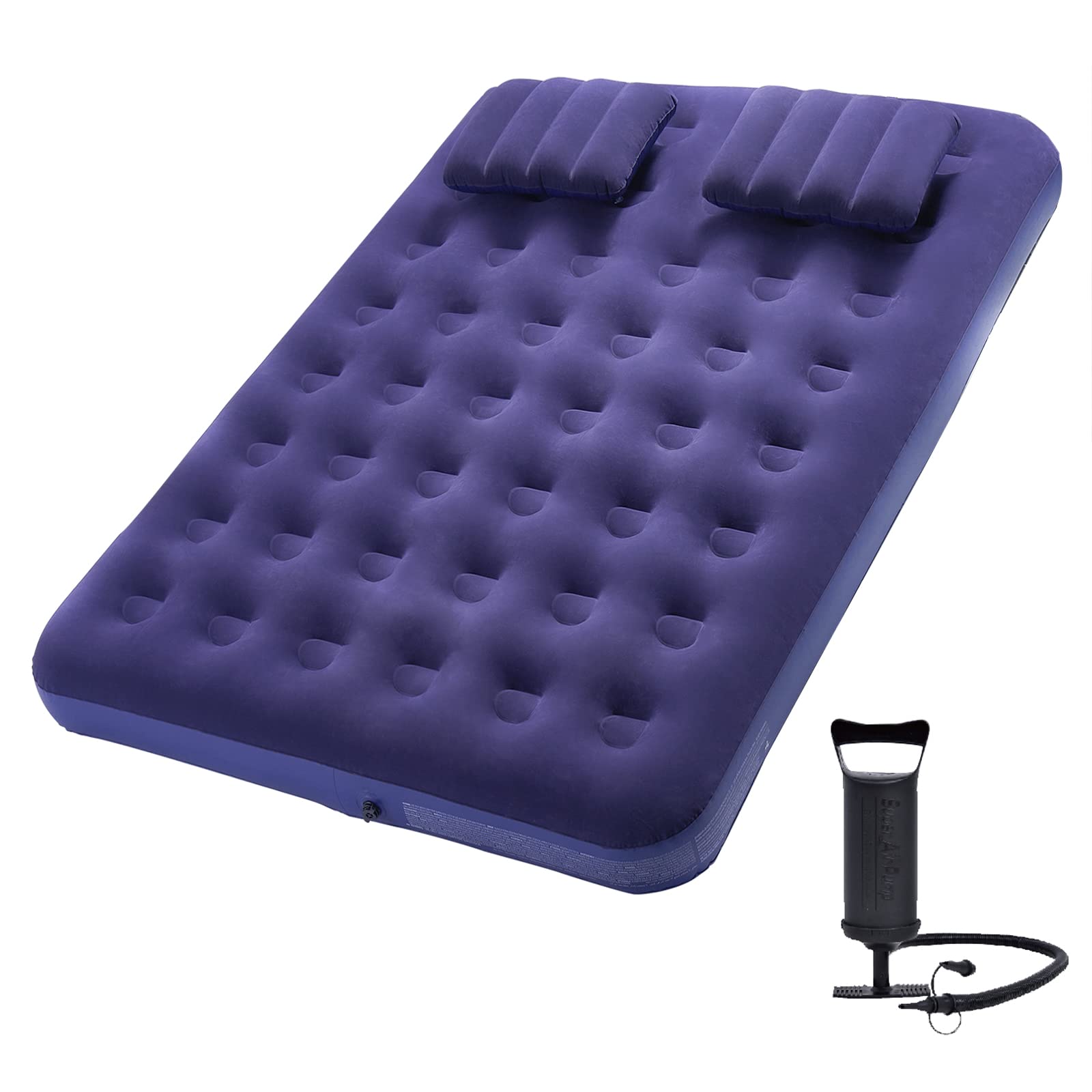 Queen Size Air Mattress with Built-in Pump - Portable Inflatable Bed for Camping, Guest Room & Travel - Includes Pillows for Comfort - Perfect for Outdoor Adventures & Home Use