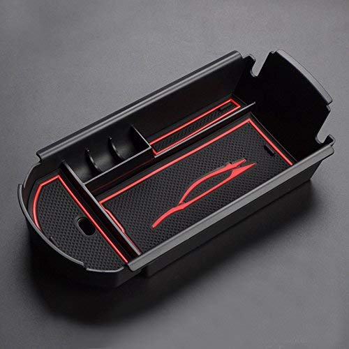 Premium Car Center Console Organizer for Toyota C-HR 2016-2021 | Armrest Storage Box with Non-Slip Red Mat | Perfect for Organizing Phone, Keys & Small Items While Driving