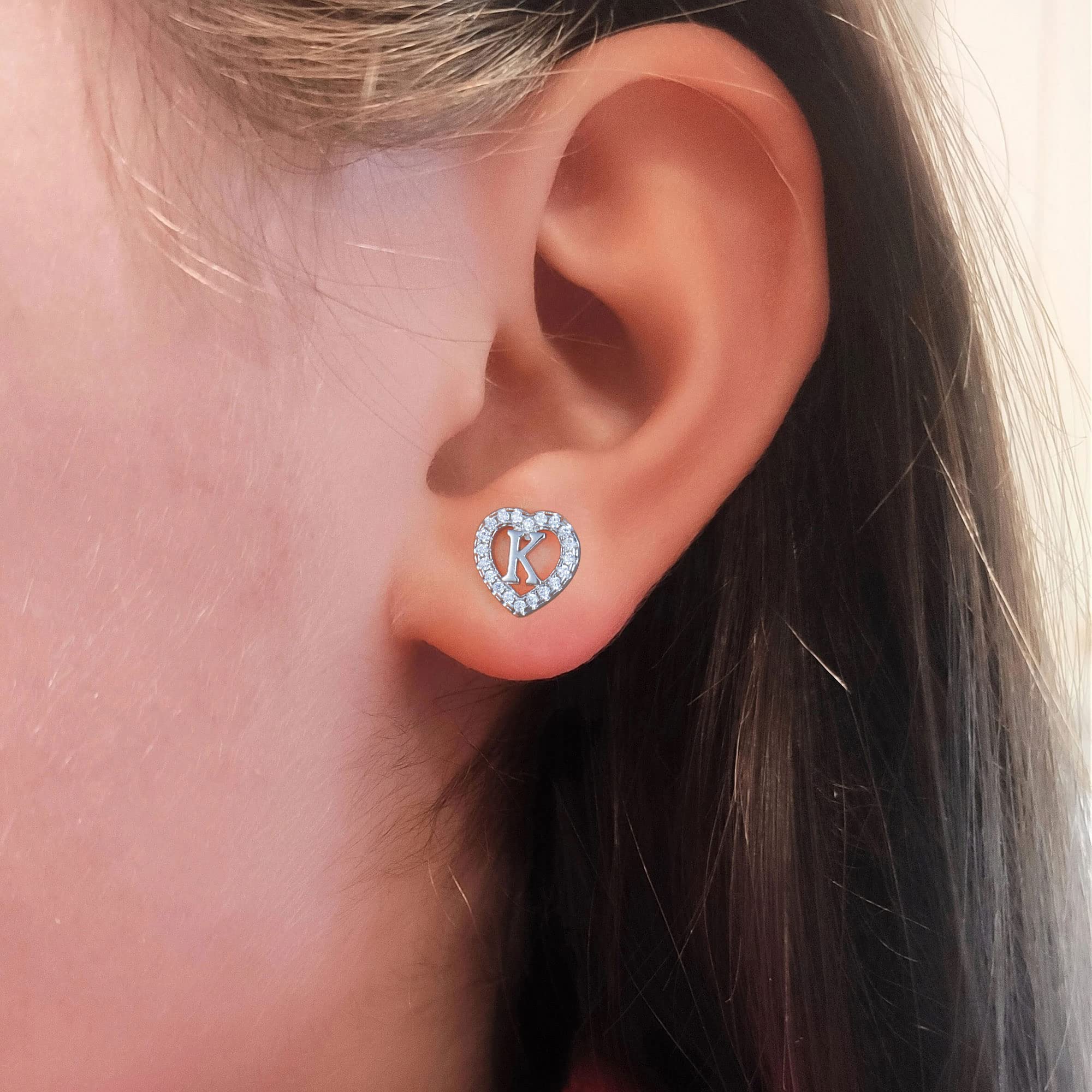 Sterling Silver Initial Heart Stud Earrings for Girls - Hypoallergenic, Non-Tarnish Rose Gold/Silver Post Earrings for Kids, Teens & Babies | Perfect Gift Jewelry for Birthdays, Valentine's Day & Special Occasions