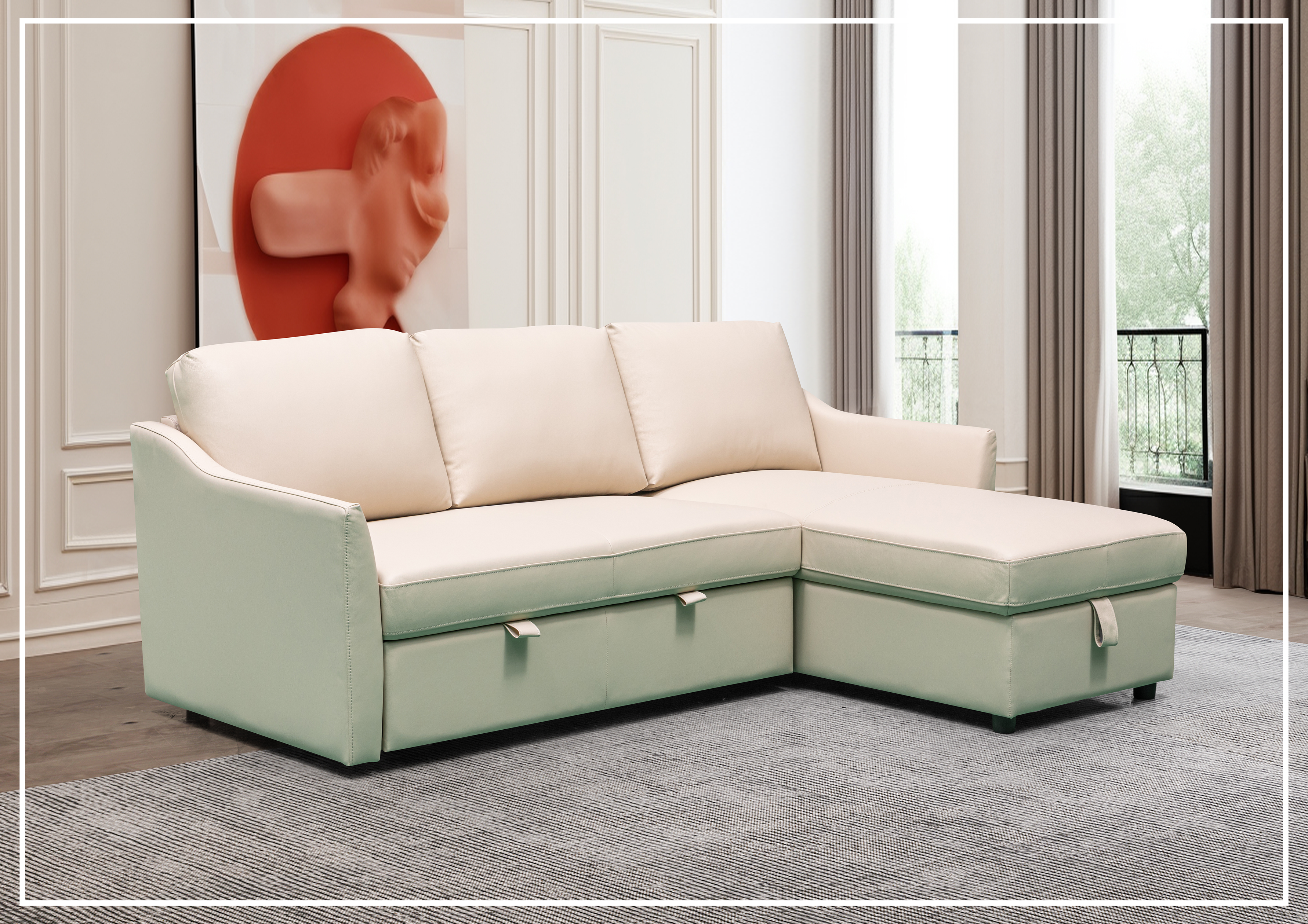 Gio Italia Merax L-Shaped Leather Full XL Sectional Sleeper Sofa with Storage Chaise - Modern Living Room Furniture for Small Spaces & Home Theater
