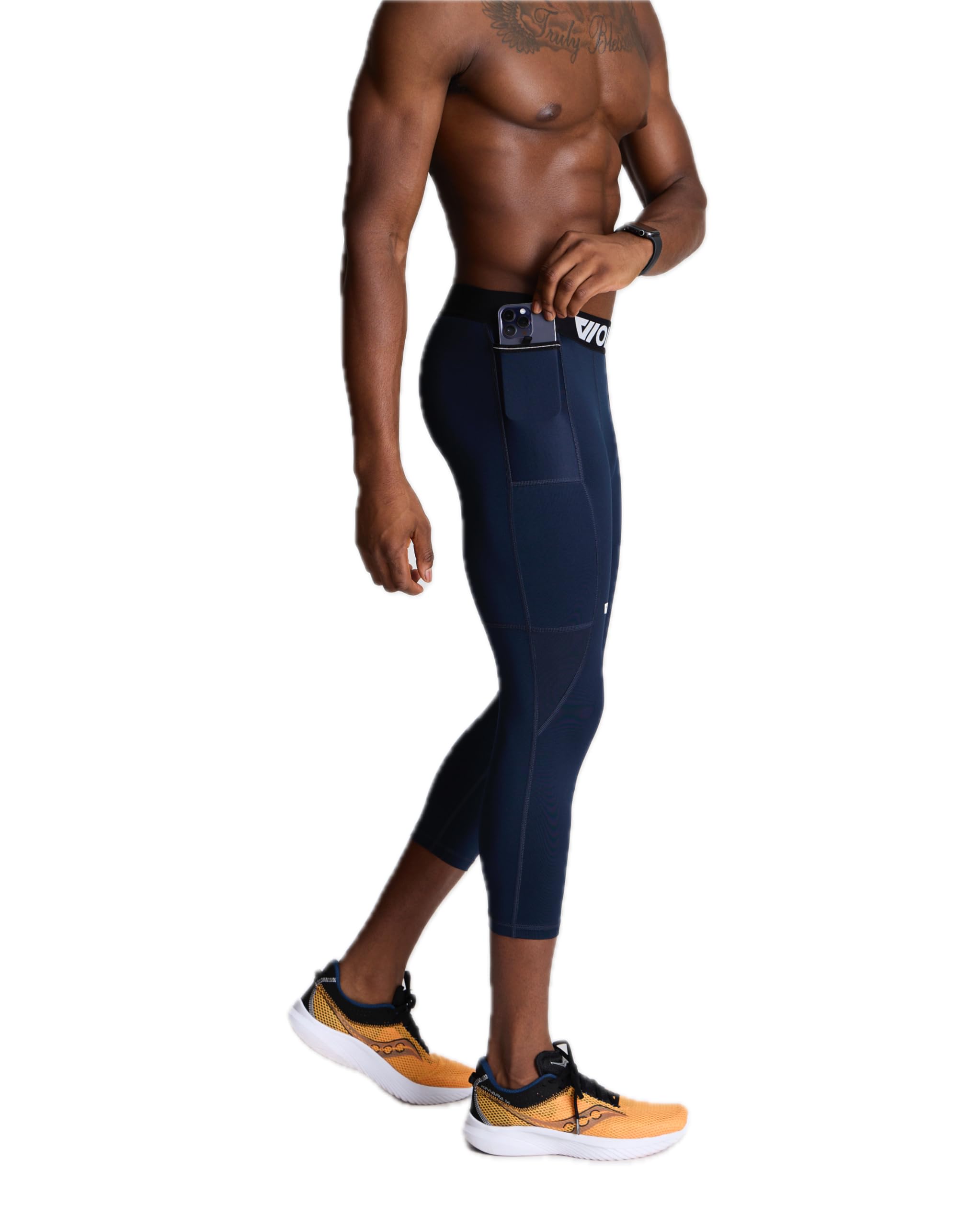WOLACO Fulton Men's 3/4 Compression Pants - Athletic Baselayer Running Tights for Workout & Training - Moisture-Wicking Gym Leggings for Jogging, Yoga & Outdoor Sports