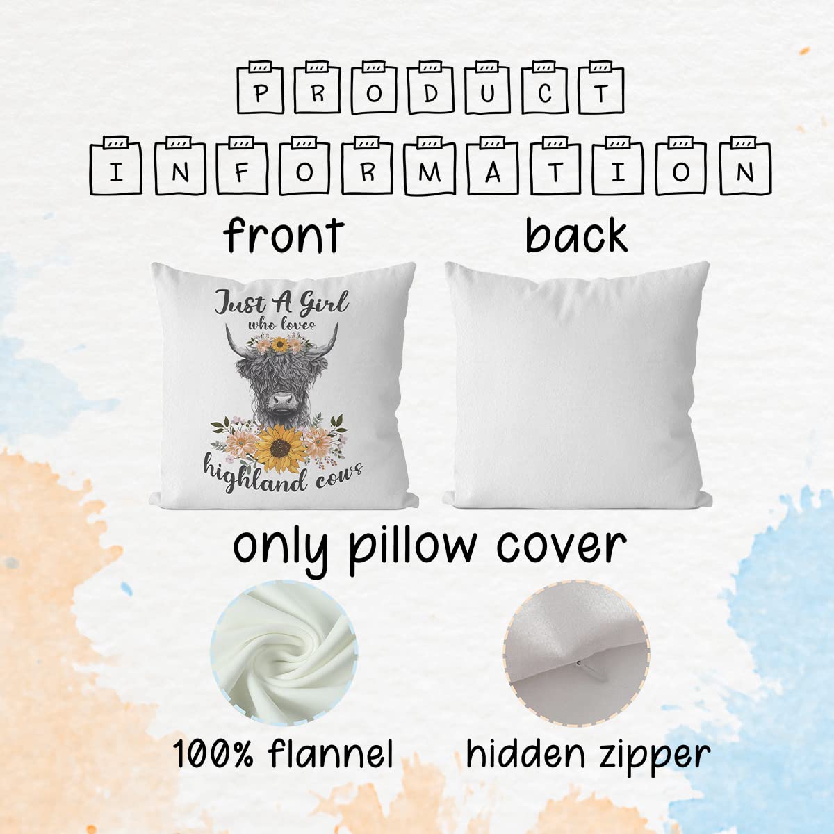 Highland Cow Pillow Cover 18x18 Inch - Soft & Cozy Miniature Highland Cow Throw Pillow for Home Decor, Cute Cow Gifts for Cow Lovers - Perfect for Living Room, Bedroom, or Nursery Decor