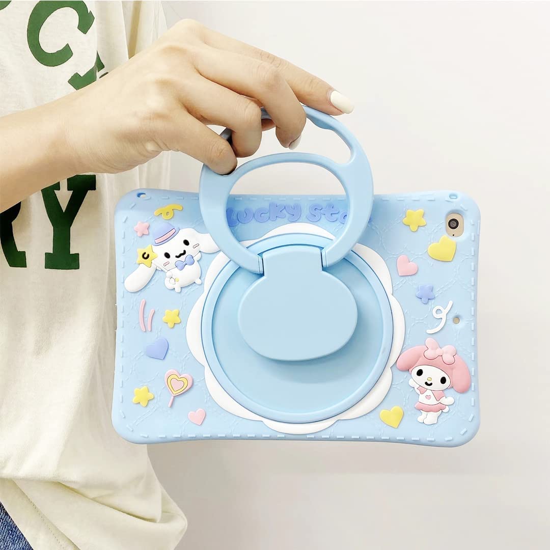 Premium Rotating Kickstand Case for iPad 6th/5th Gen & Air 2 (9.7-inch 2017/2018) - Shockproof Silicone Protective Cover with Stand for Women & Girls - Cute Blue Tablet Case for Work, School & Travel
