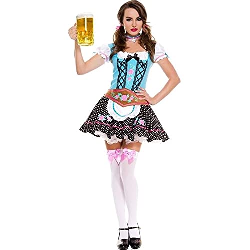 MUSIC LEGS Women's Miss Oktoberfest Costume - German Beer Festival Dress with Floral Print & Lace Details - Perfect for Halloween, Cosplay, and Oktoberfest Parties