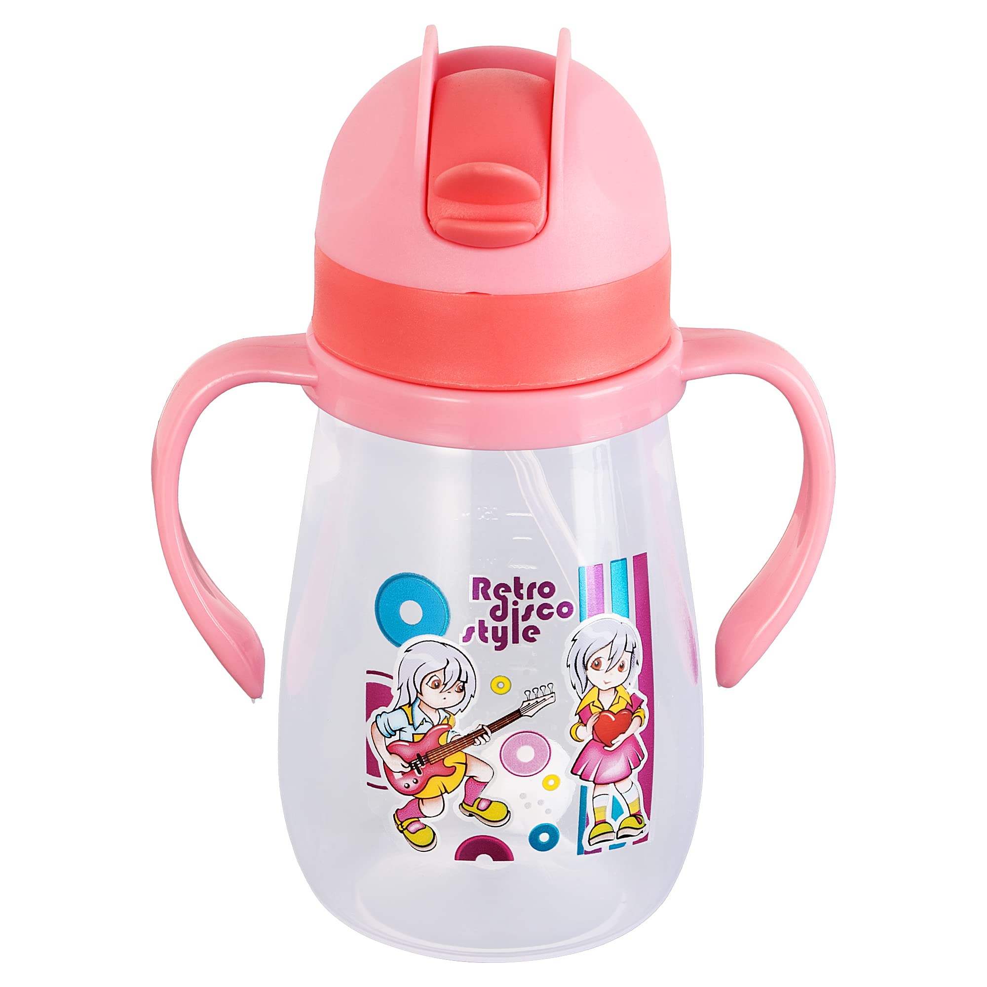 Zerya Little Champ Spill-Proof Sipper Cup - 350ml Transparent Water Bottle with Gravity Ball Straw & Handle for Toddlers - BPA-Free, Leak-Proof Design - Ideal for Travel, Daycare, and On-the-Go Hydration (Pink)