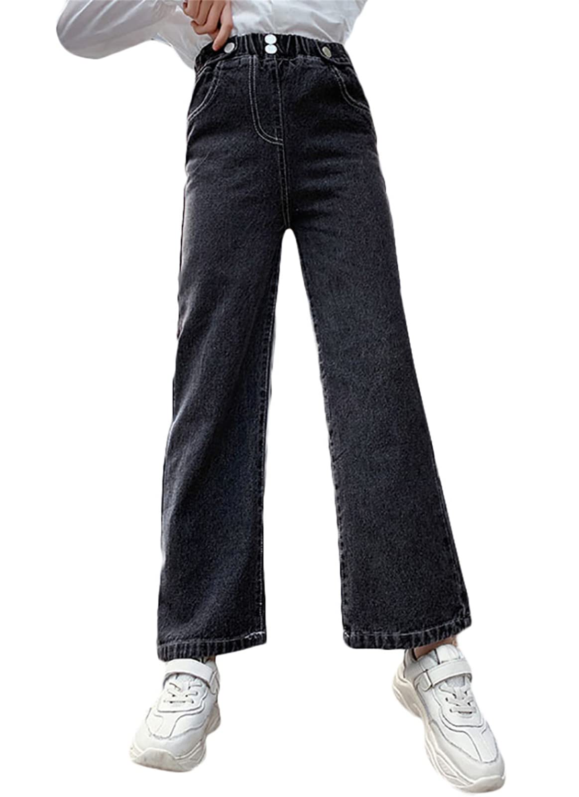 Stylish Cromoncent High Waist Straight Wide Leg Pants for Girls Age 4-13 - Perfect for School, Playdates & Casual Outings