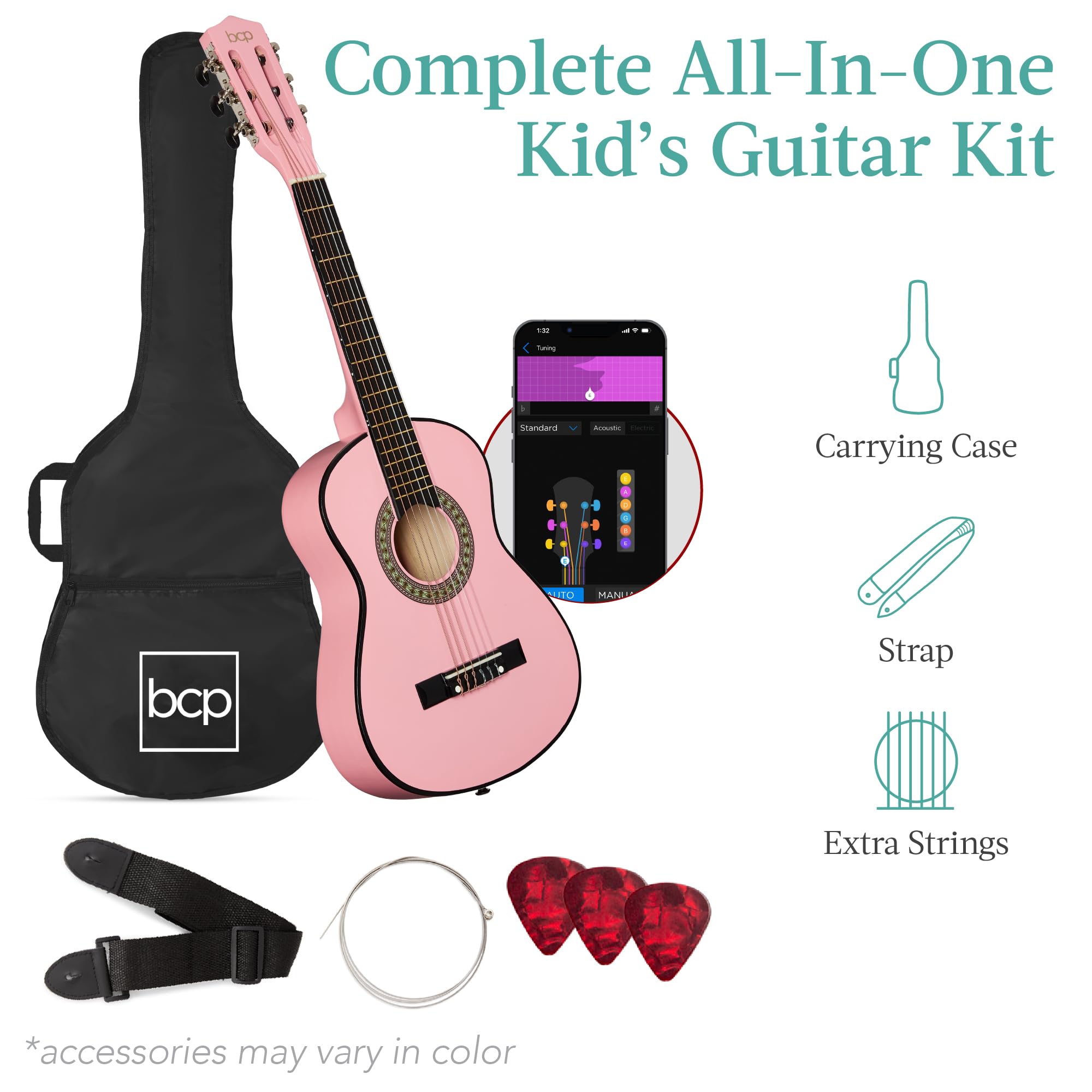 Best Choice Products 30-inch Kids Acoustic Guitar Beginner Starter Kit with Strap, Case, Extra Strings & Rosette Inlay - Pink | Perfect for Kids Music Lessons, Birthday Gifts & Early Childhood Education
