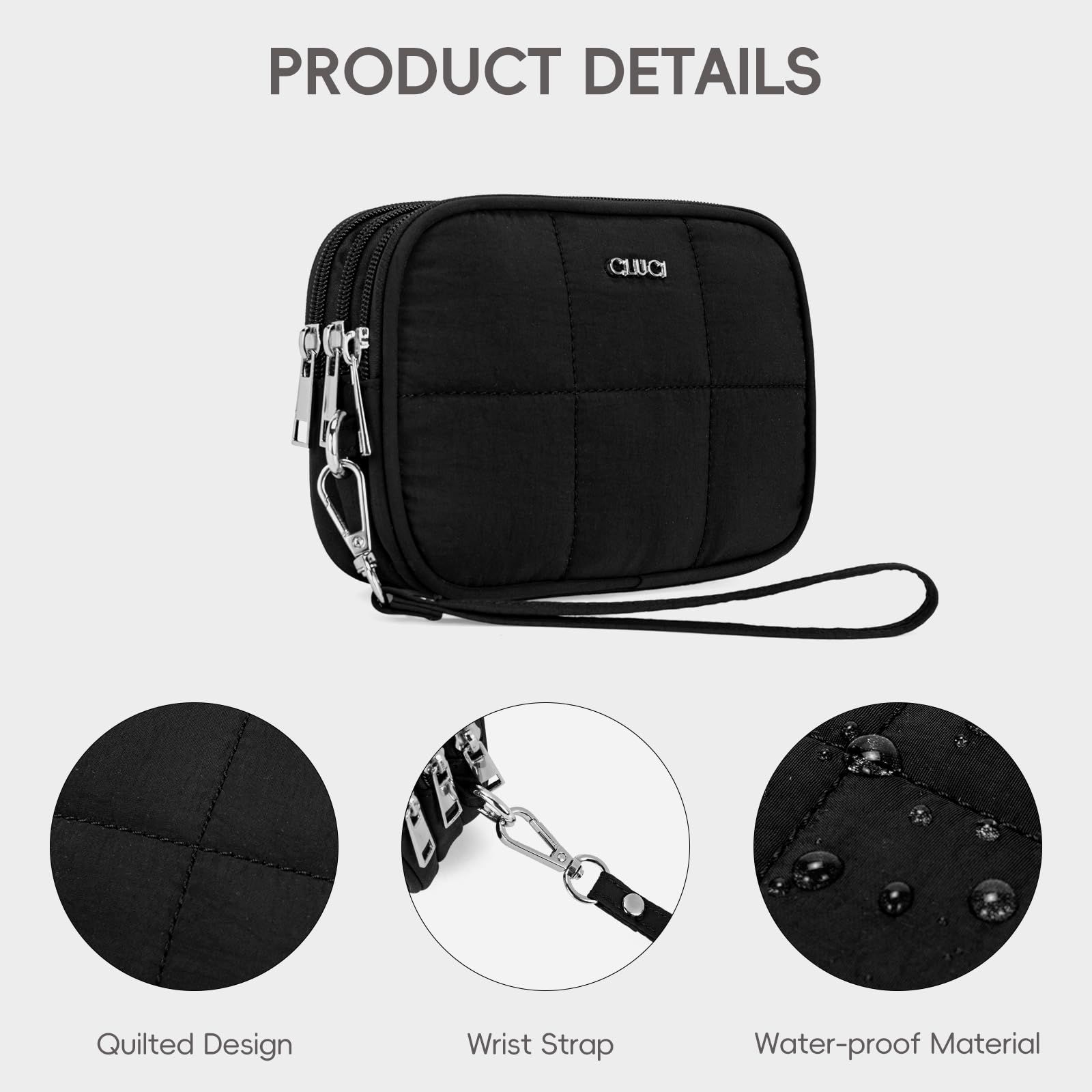CLUCI Women's Large Capacity Puffer Wristlet Wallet - 3 Zipper Nylon Quilted Clutch Purse for Everyday Use, Travel & Shopping