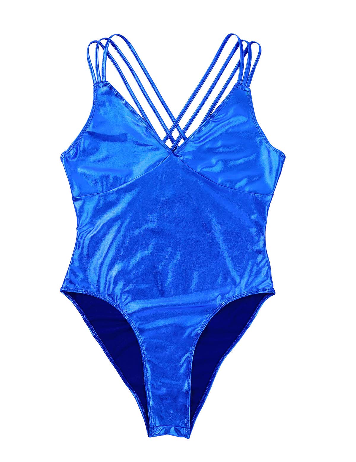MSemis Women's Shiny Metallic One Piece Dance Leotard Bodysuit - Camisole Thong Monokini Swimsuit for Ballet, Yoga, Gym & Beach Vacation