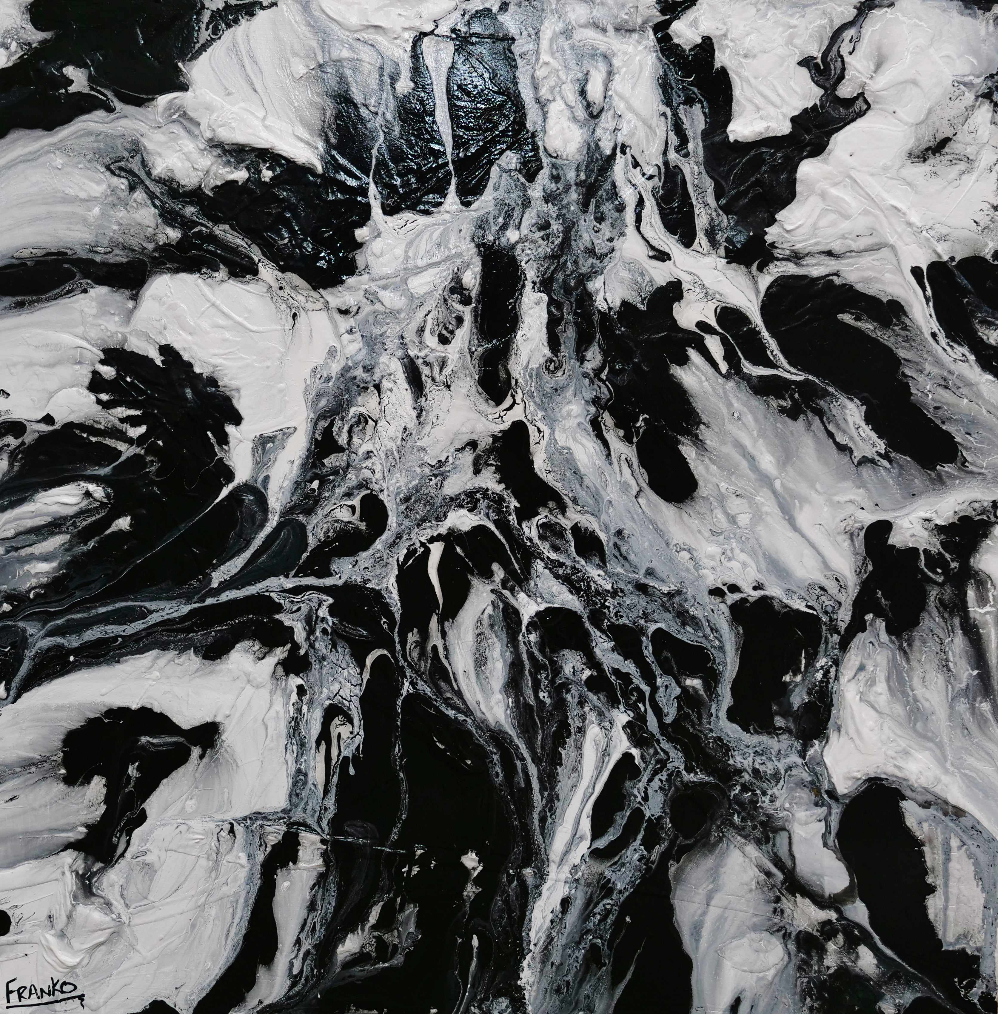 120cm x 120cm Black White Marbled Abstract Textured Canvas Wall Art - Modern Home Decor for Living Room, Bedroom & Office