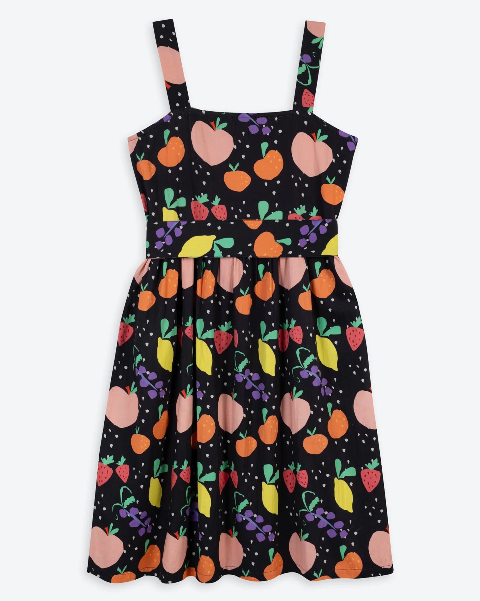 Miss Pompom Fruit Print Sun Dress - Floral Summer Dress for Women, Beach Vacation, Garden Party & Outdoor Activities
