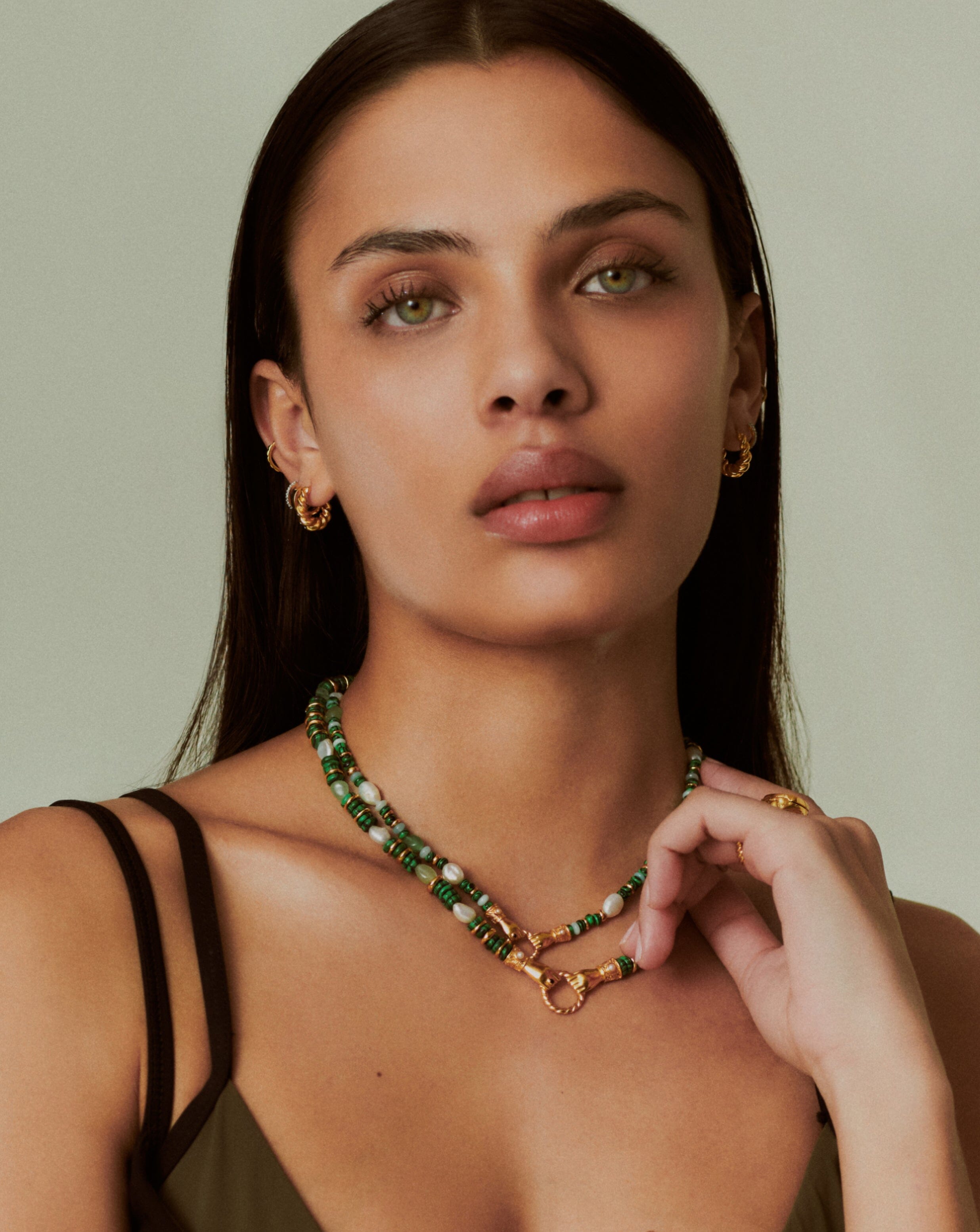 Harris Reed Chunky Beaded Gemstone Necklace - 18k Gold Plated Multi Green Gemstone & Pearl Statement Jewelry for Women | Perfect for Parties, Weddings & Special Occasions