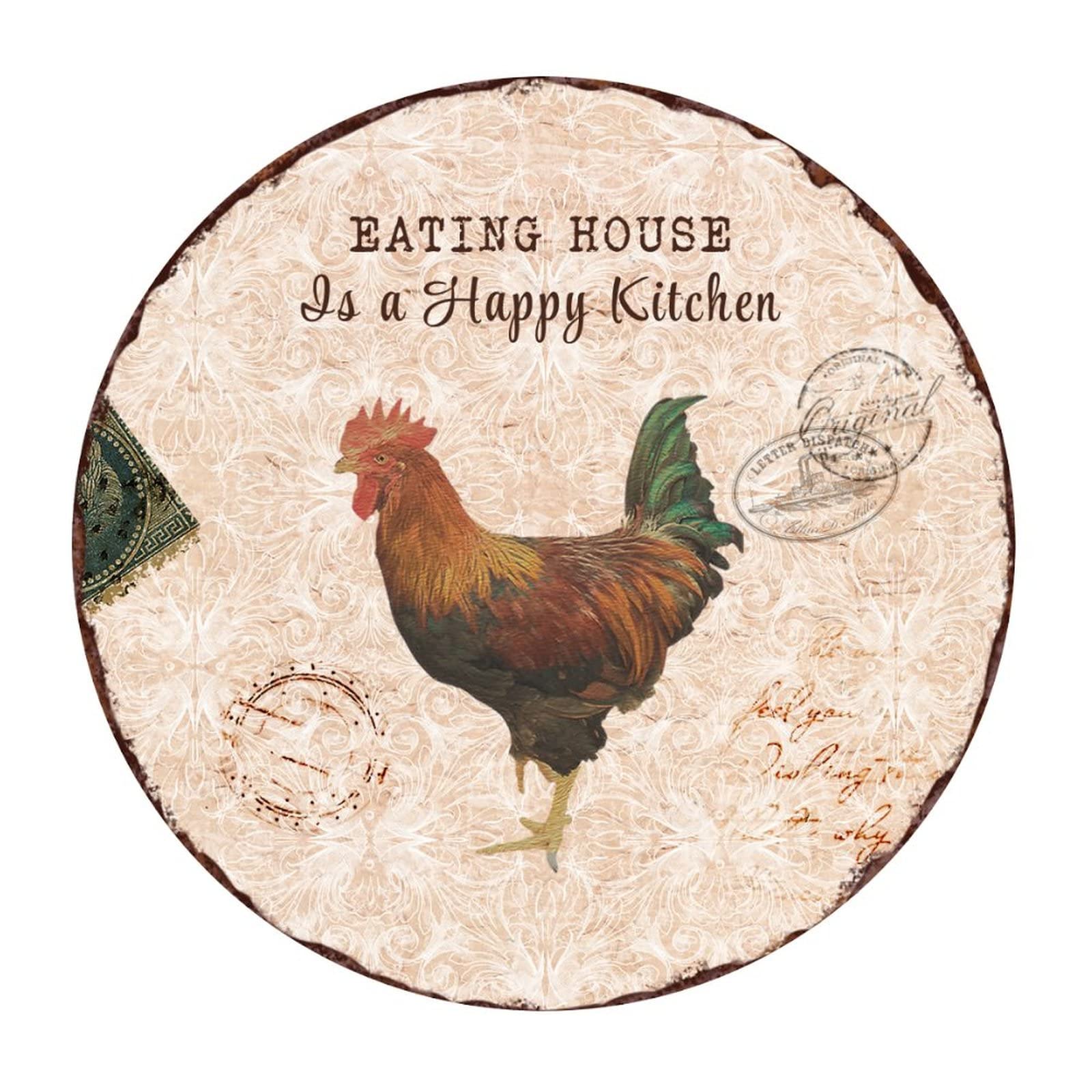 Happy Kitchen Letter Stickers - Retro Rooster Wall Decal for Home & Office Decor
