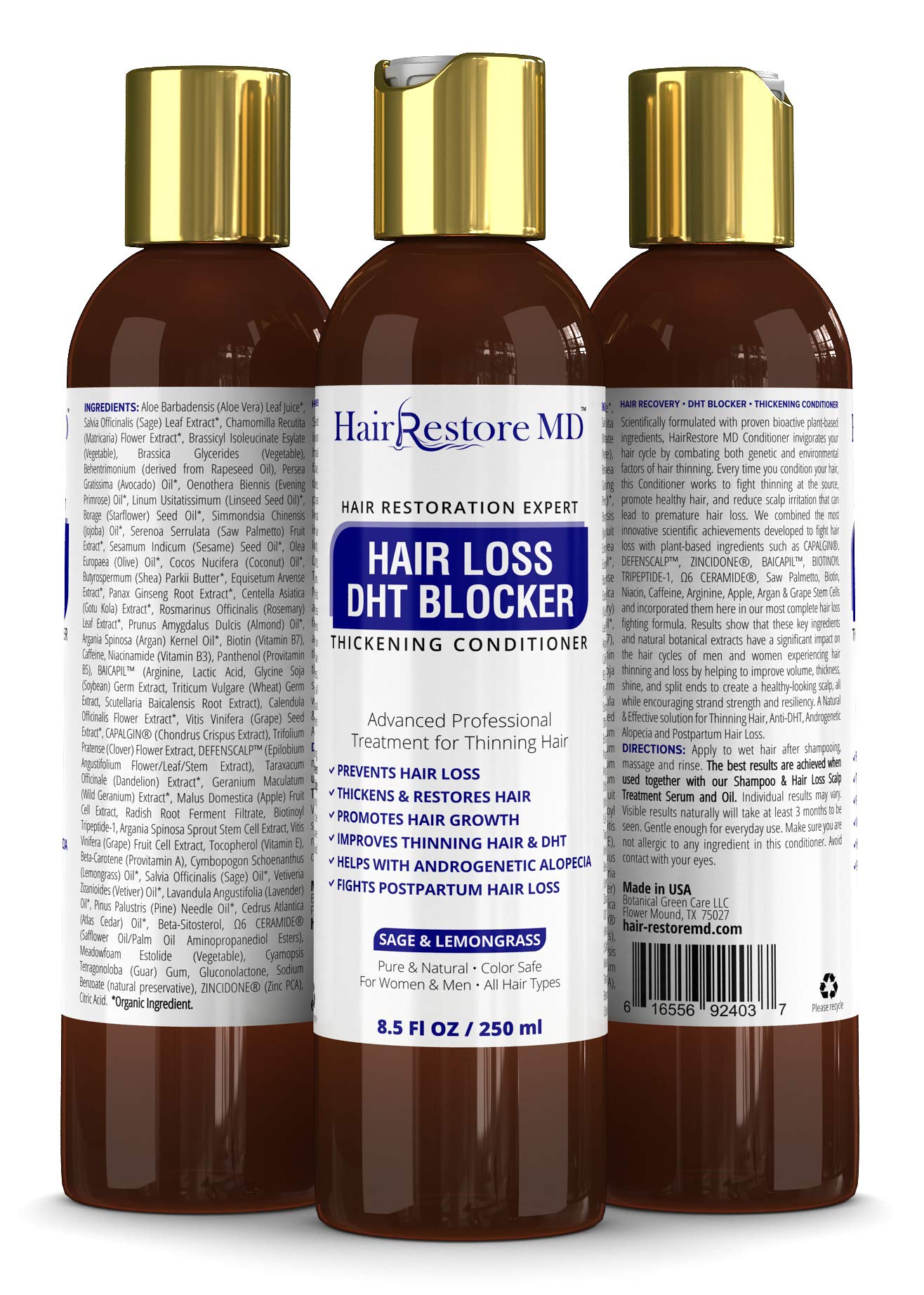 DHT Blocker Hair Thickening Conditioner with Biotin & Caffeine - Sage Lemongrass Formula for Hair Growth, Thinning Hair Treatment & Regrowth - Ideal for Fine Hair Care & Daily Scalp Nourishment (Perfect for Men & Women Seeking Fuller, Healthier Hair)